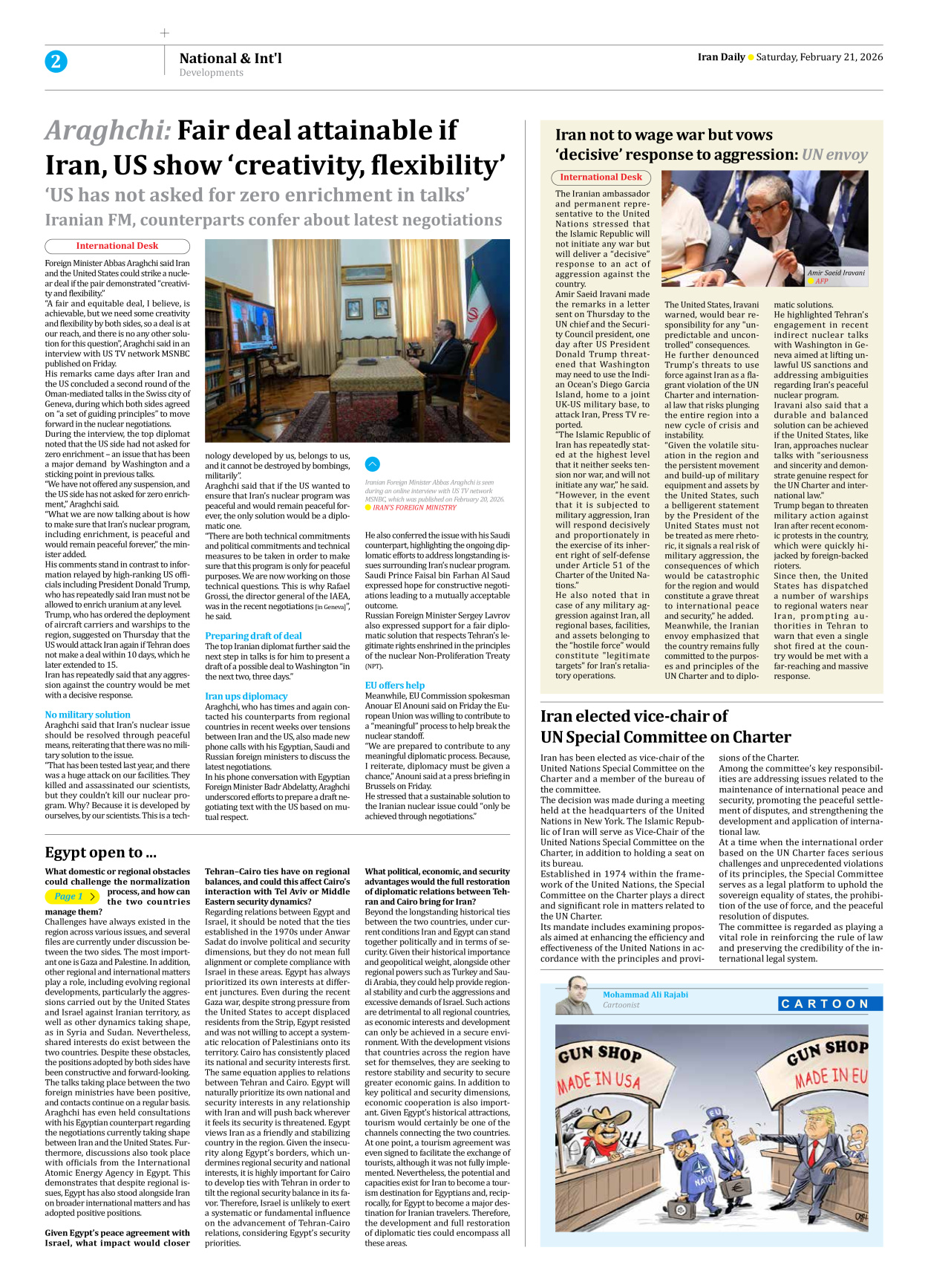 Iran Daily - Number Eight Thousand Fifty Six - 21 February 2026 - Page 2