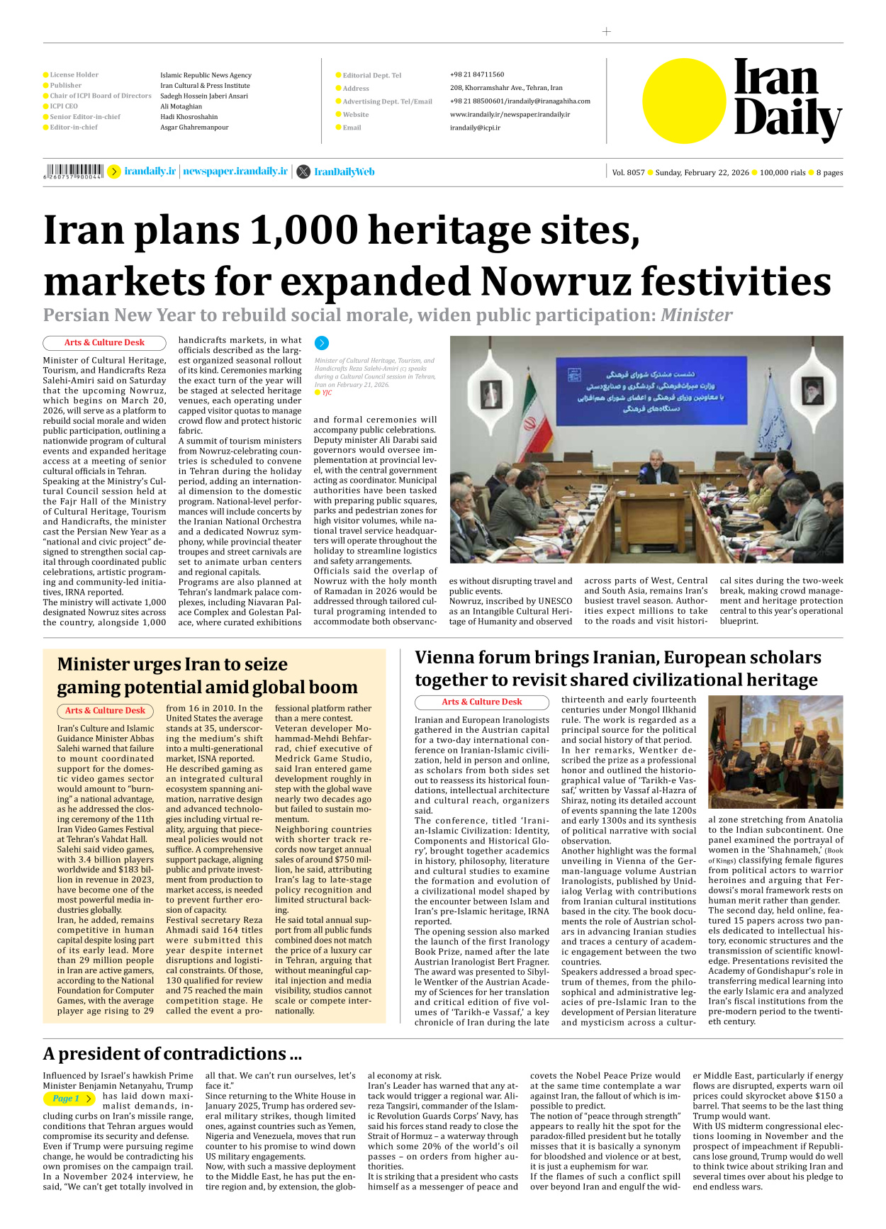 Iran Daily - Number Eight Thousand Fifty Seven - 22 February 2026 - Page 8