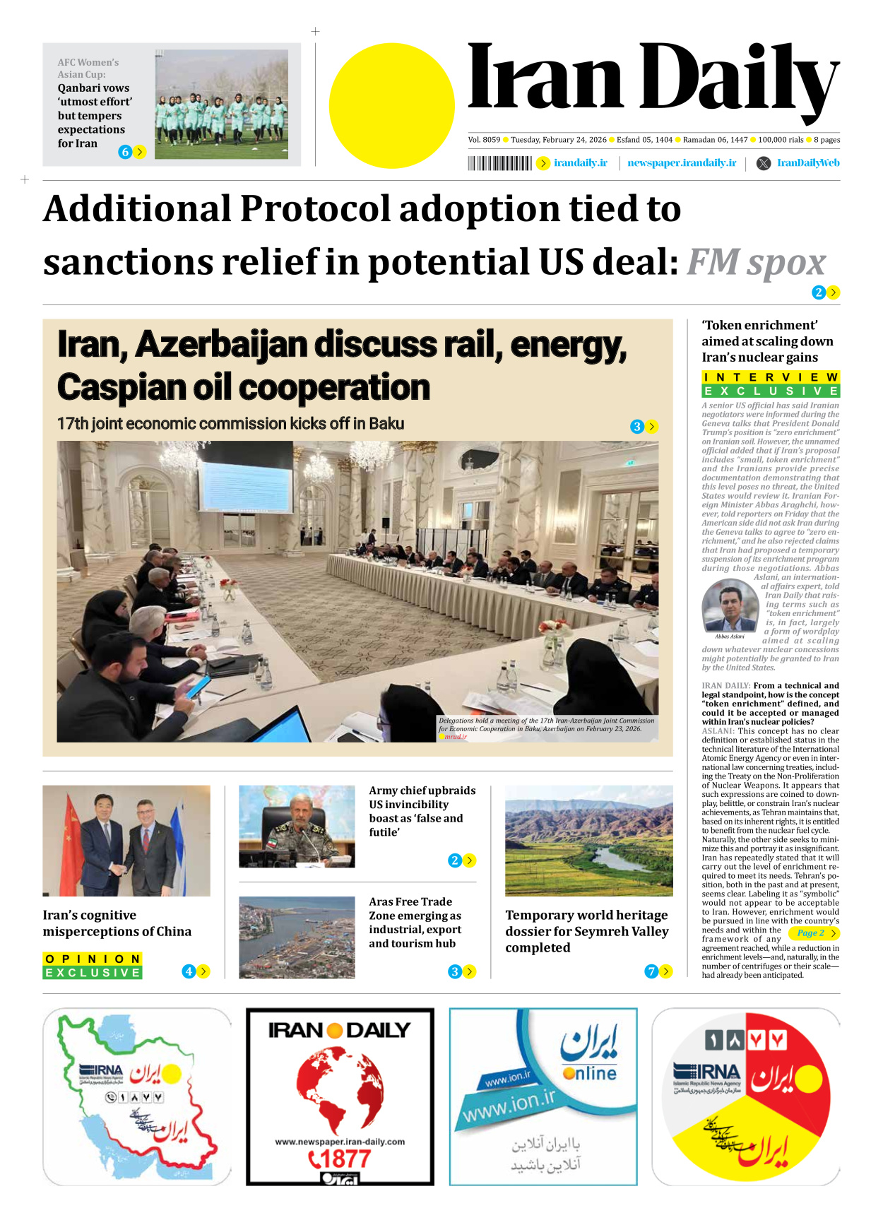 Iran Daily - Number Eight Thousand Fifty Nine - 24 February 2026