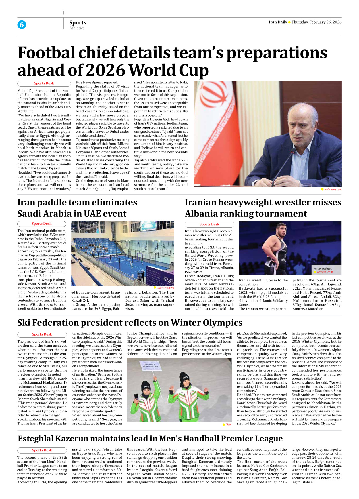 Iran Daily - Number Eight Thousand Sixty One - 26 February 2026 - Page 6