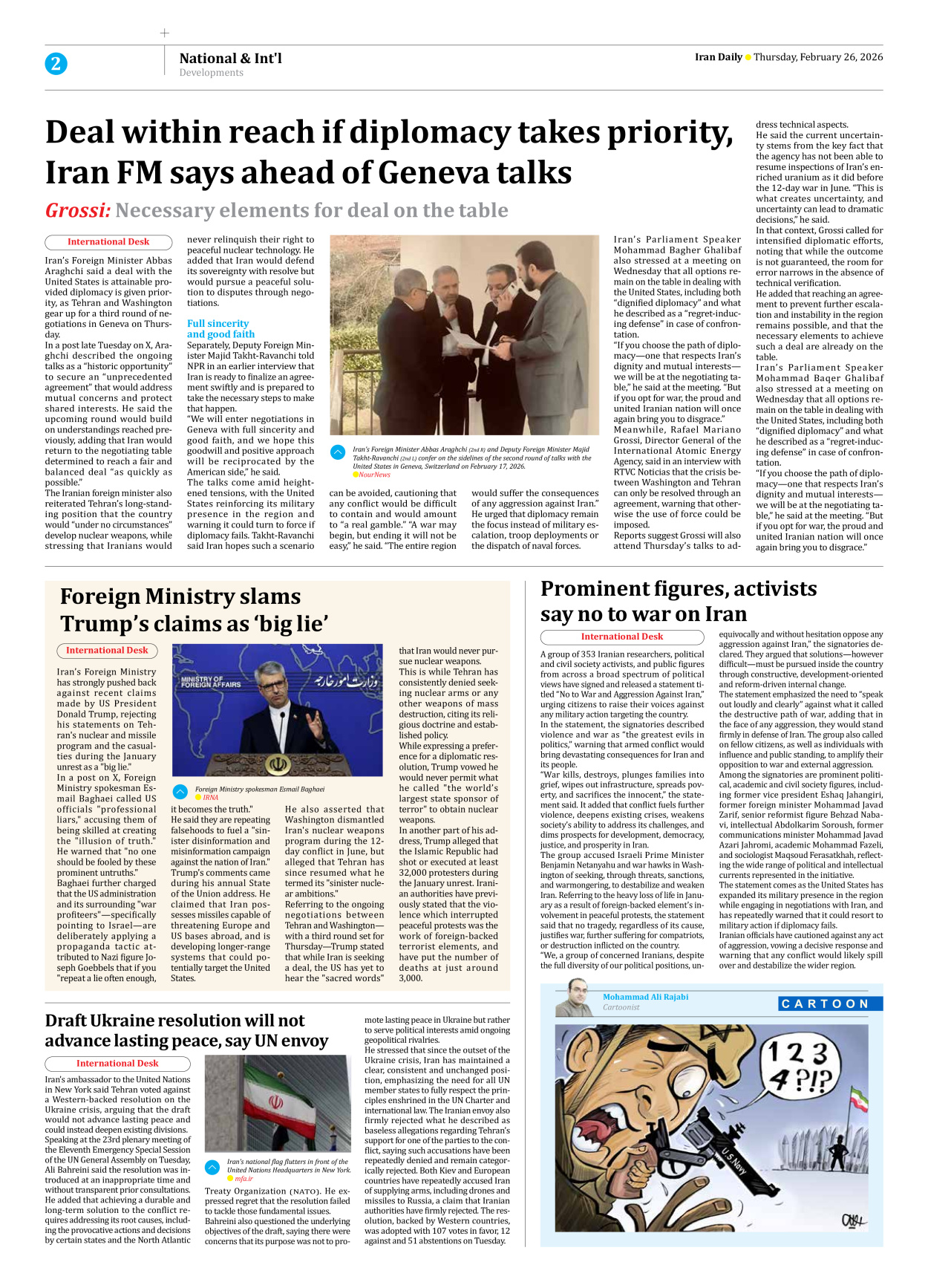 Iran Daily - Number Eight Thousand Sixty One - 26 February 2026 - Page 2