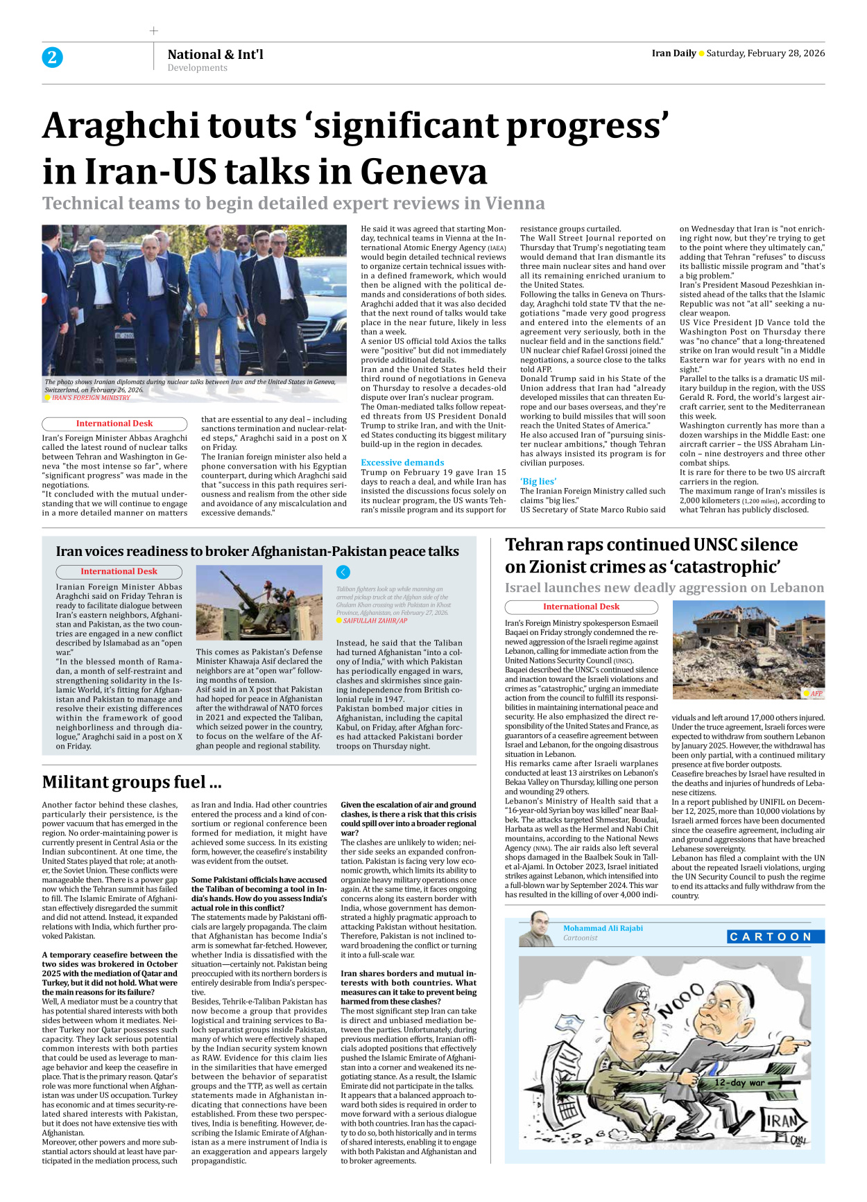 Iran Daily - Number Eight Thousand Sixty Two - 28 February 2026 - Page 2
