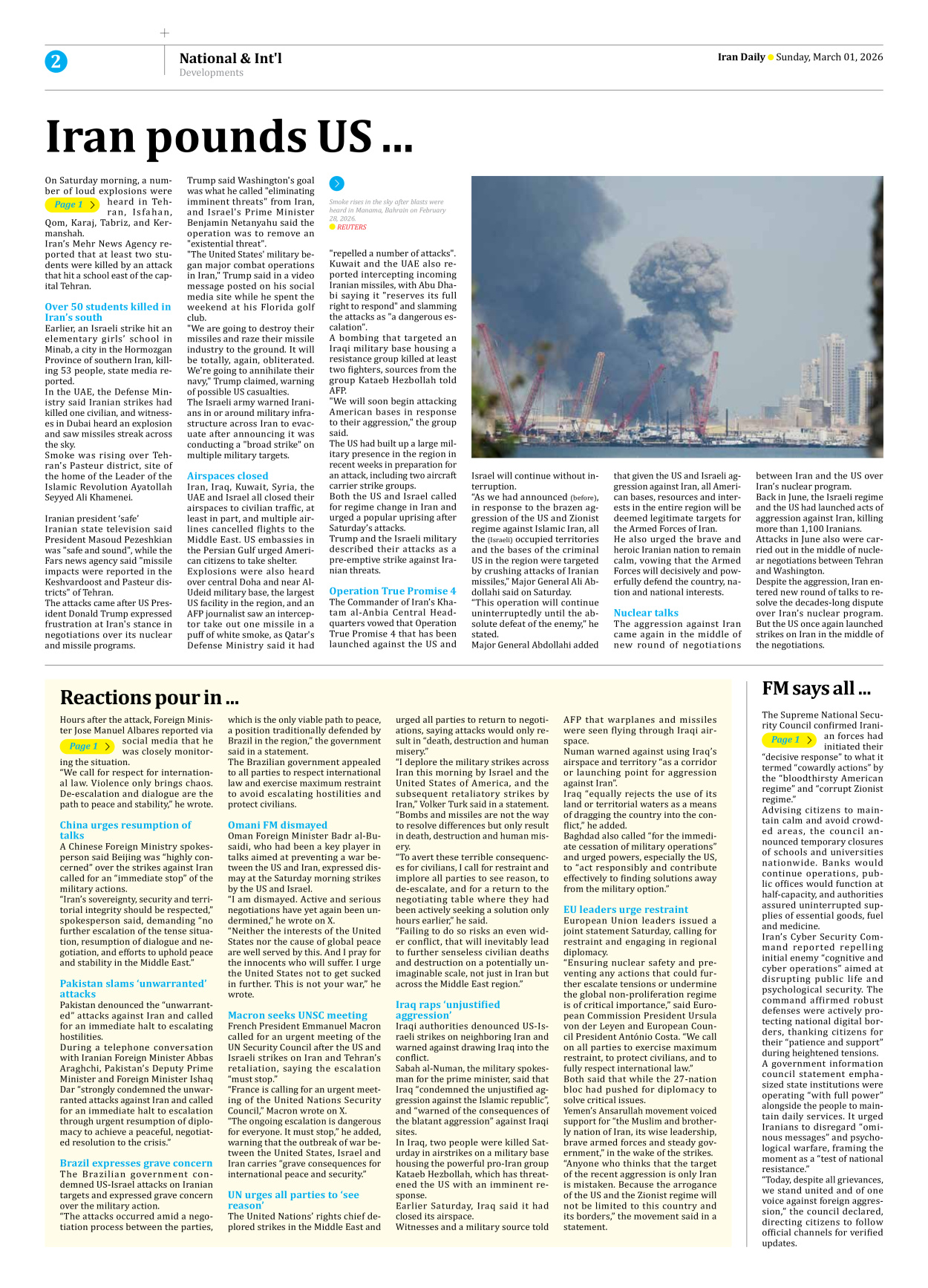Iran Daily - Number Eight Thousand Sixty Three - 01 March 2026 - Page 2