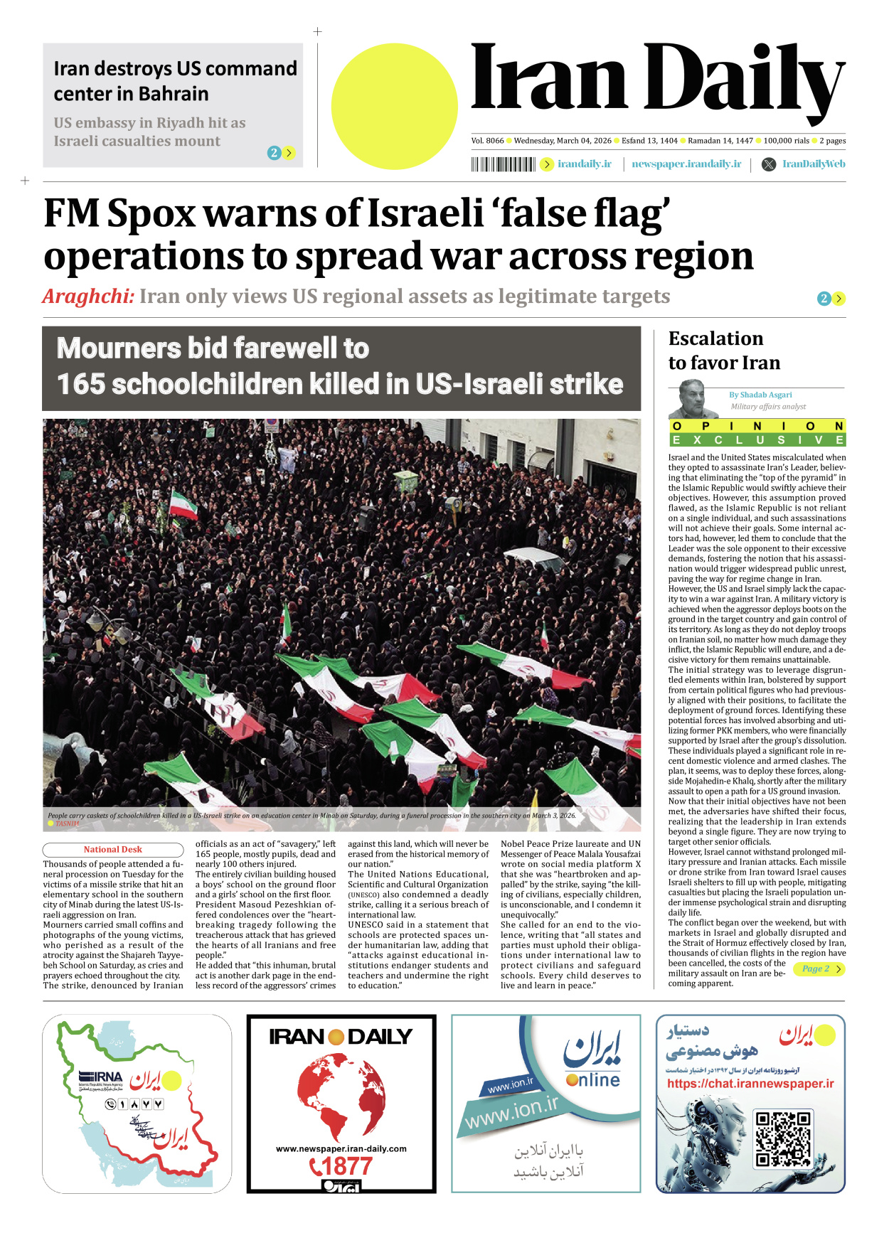 Iran Daily - Number Eight Thousand Sixty Six - 04 March 2026