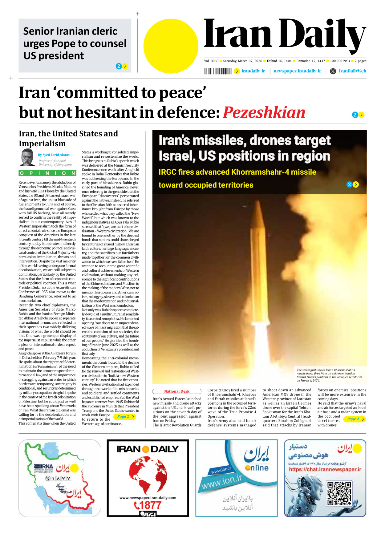 Iran Daily - Number Eight Thousand Sixty Eight - 07 March 2026