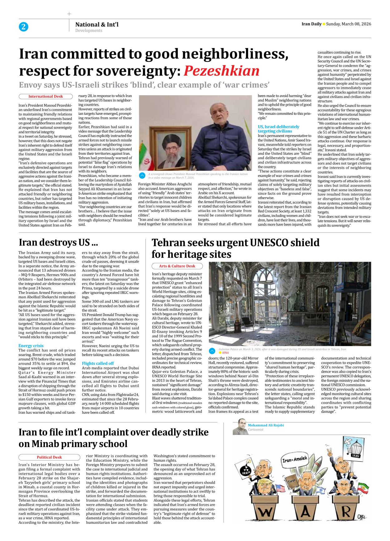 Iran Daily - Number Eight Thousand Sixty Nine - 08 March 2026 - Page 2