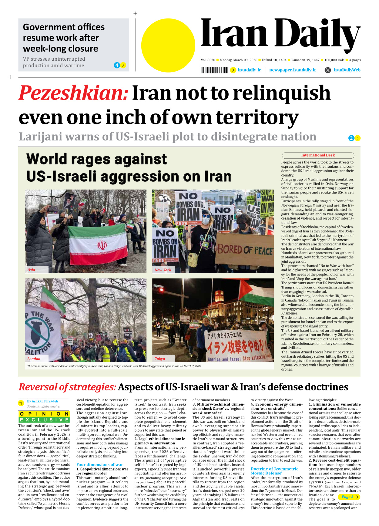 Iran Daily - Number Eight Thousand Seventy - 09 March 2026