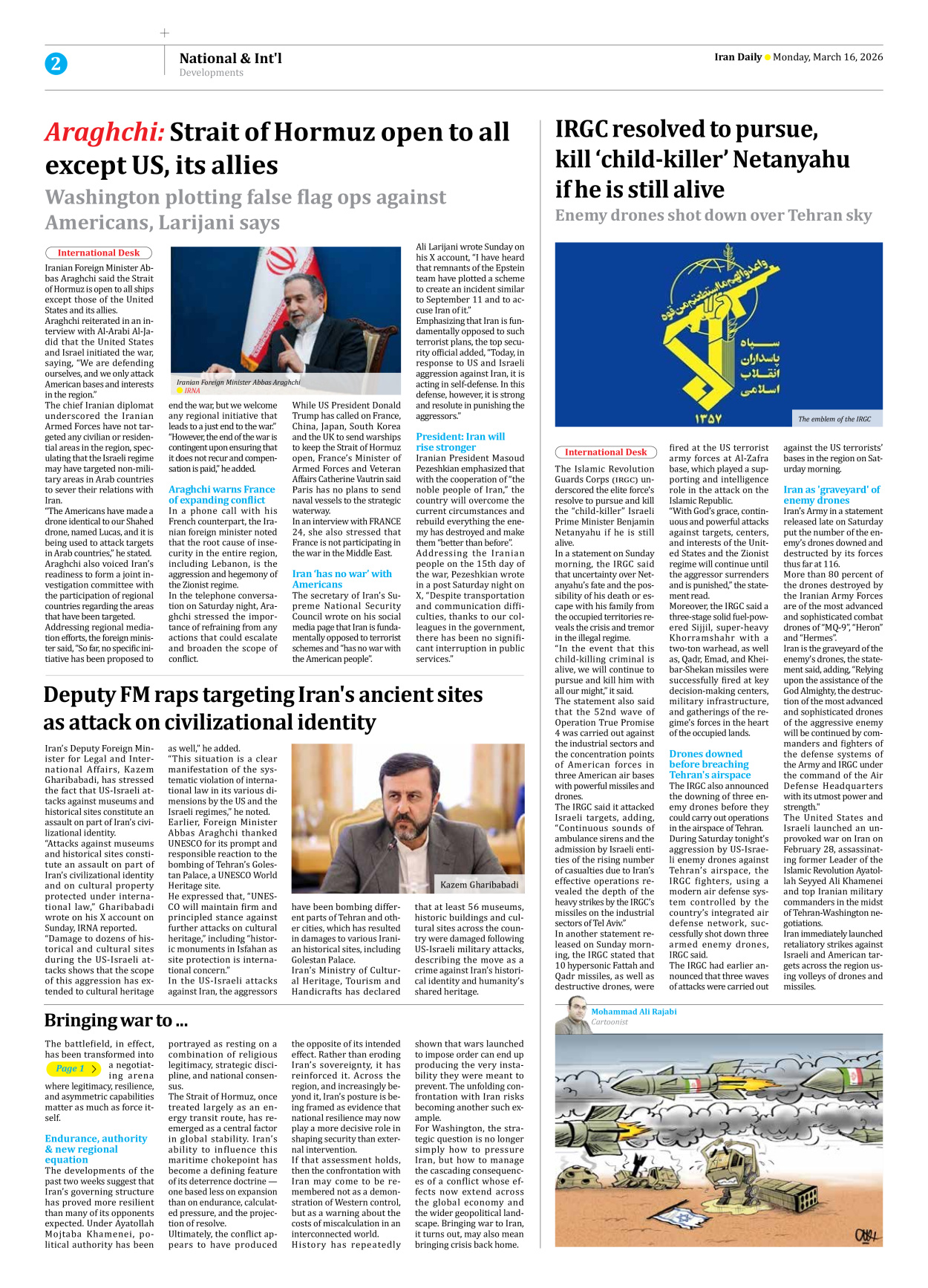 Iran Daily - Number Eight Thousand Nine Hundred and Seventy Five - 16 March 2026 - Page 2
