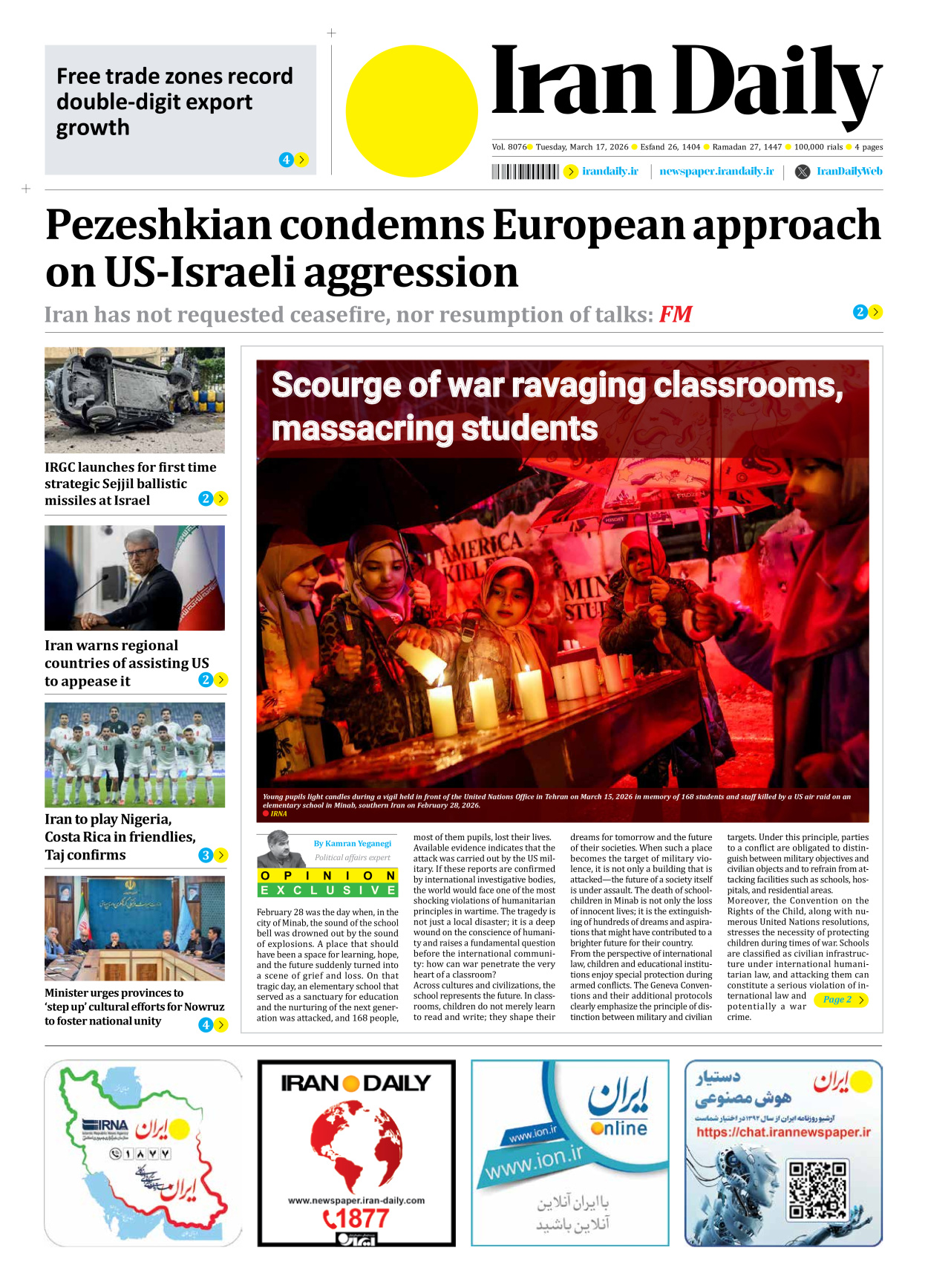 Iran Daily - Number Eight Thousand Nine Hundred and Seventy Six - 17 March 2026