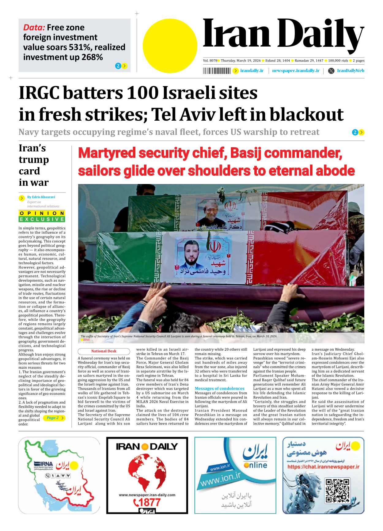 Iran Daily - Number Eight Thousand Nine Hundred and Seventy Eight - 19 March 2026