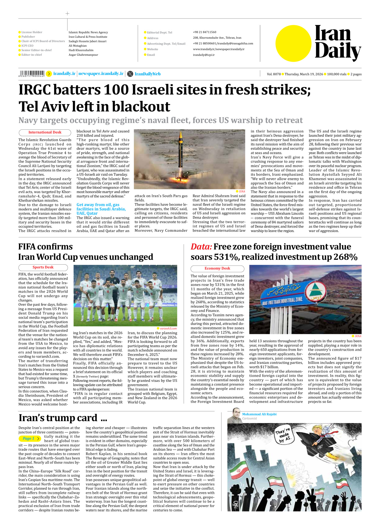 Iran Daily - Number Eight Thousand Nine Hundred and Seventy Eight - 19 March 2026 - Page 2