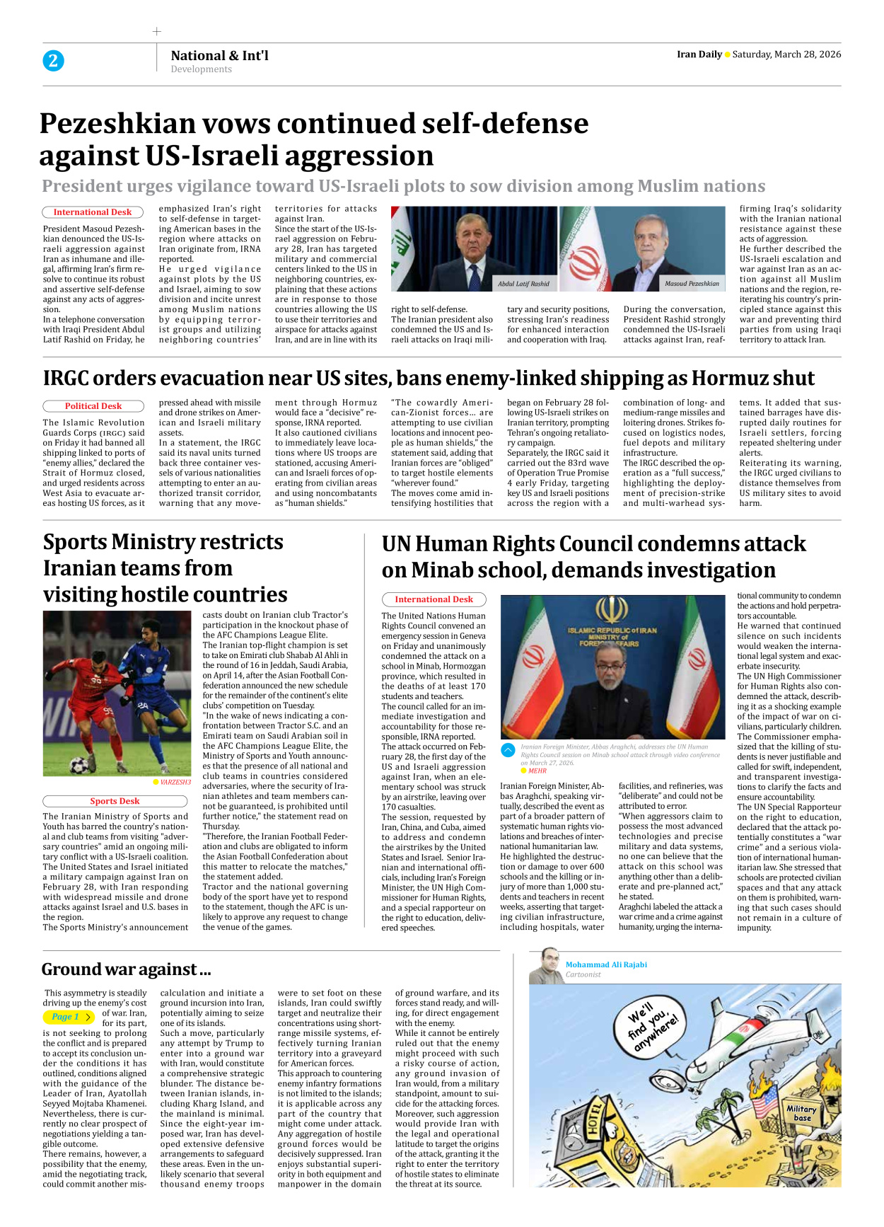 Iran Daily - Number Eight Thousand Nine Hundred and Seventy Nine - 28 March 2026 - Page 2