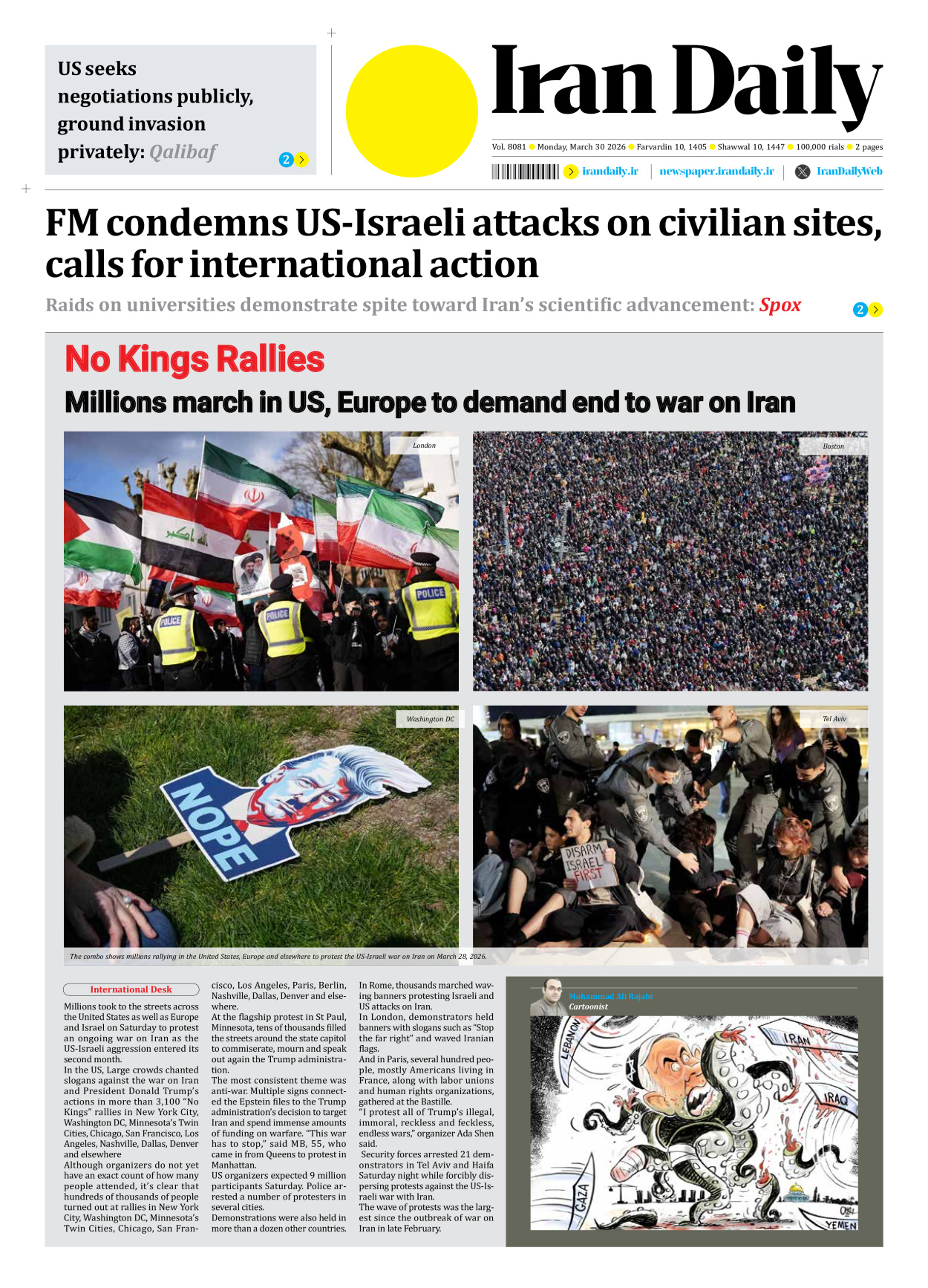 Iran Daily - Number Eight Thousand Nine Hundred and Eighty One - 30 March 2026