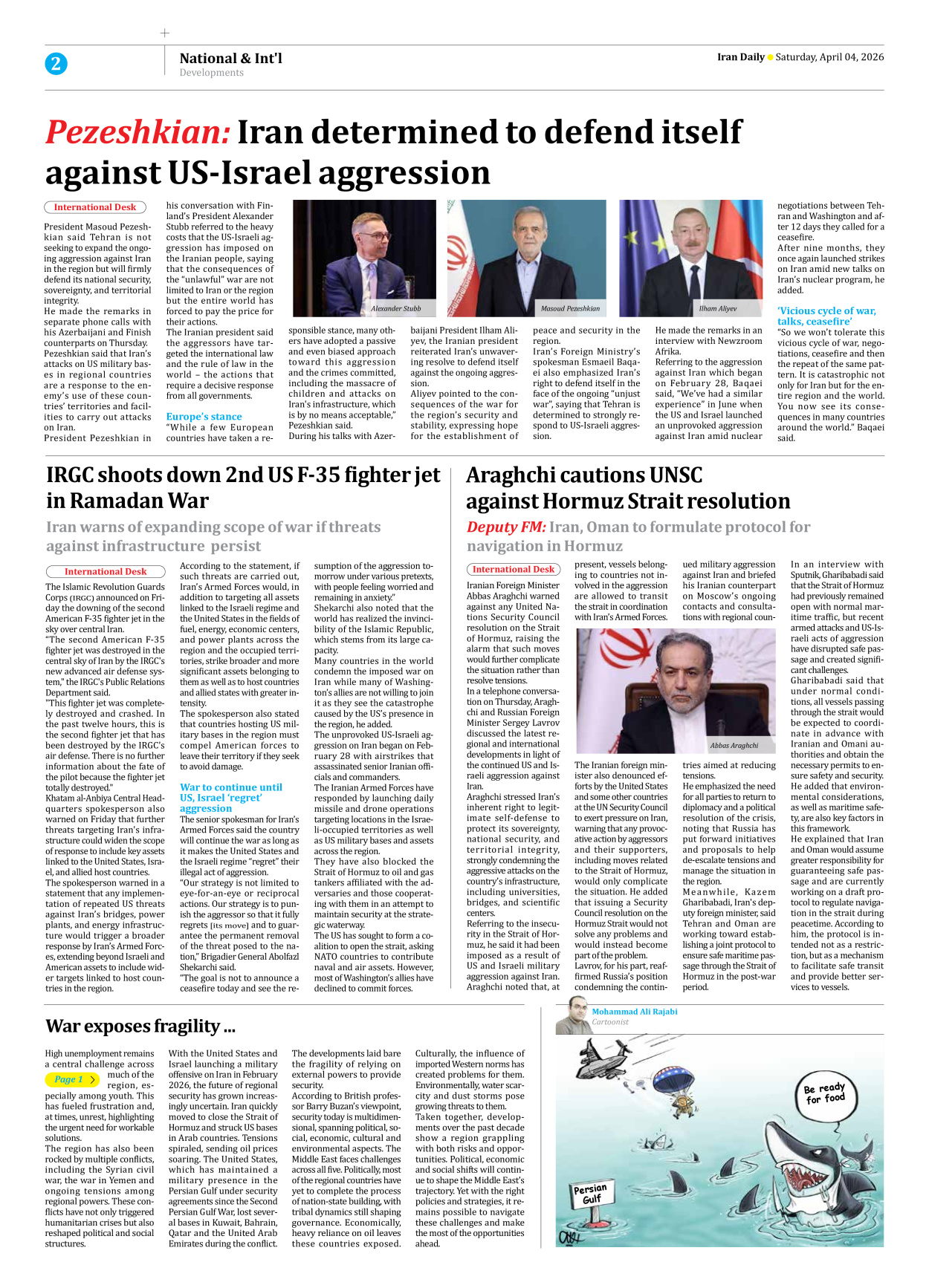 Iran Daily - Number Eight Thousand Nine Hundred and Eighty Three - 04 April 2026 - Page 2
