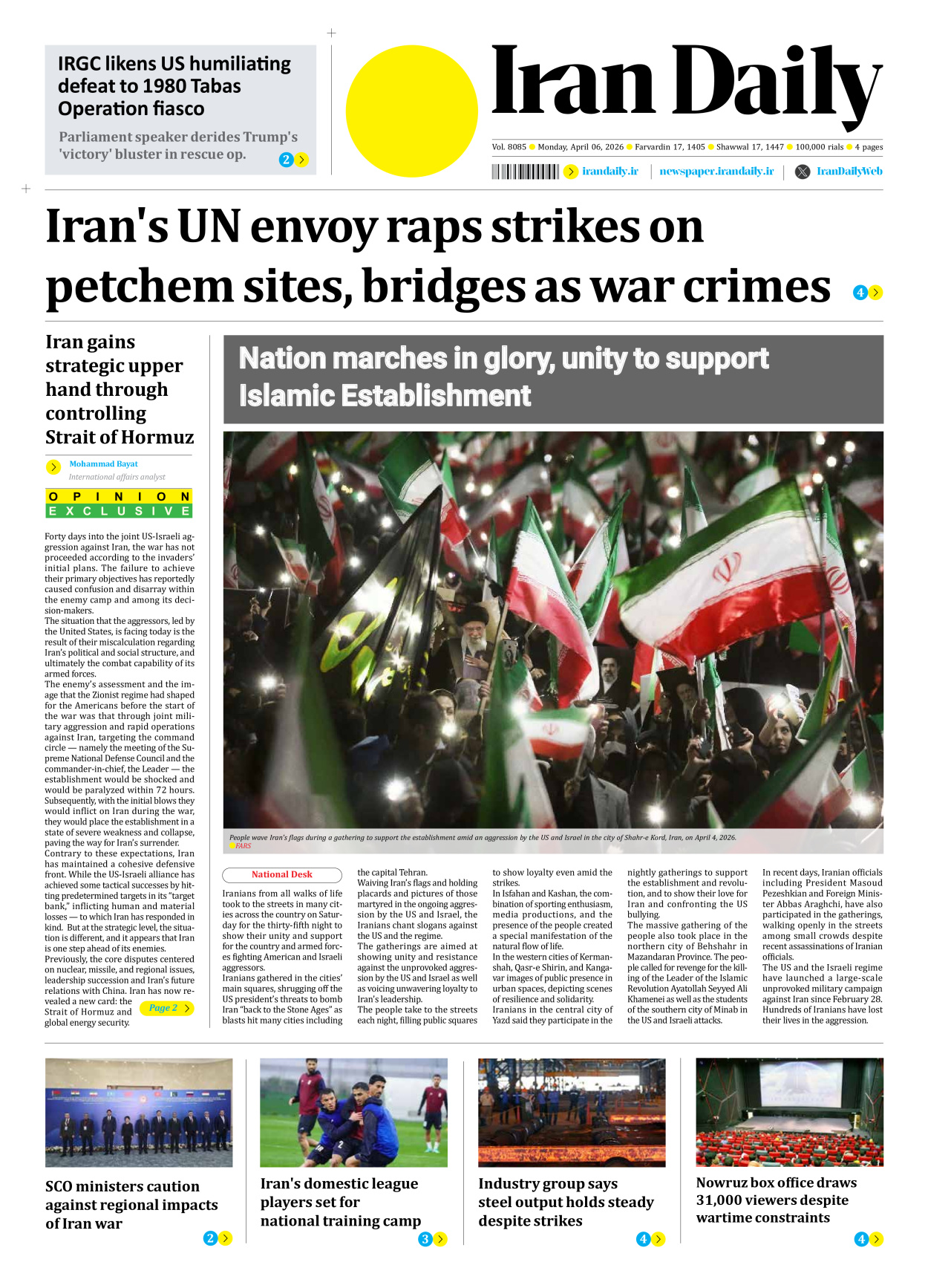 Iran Daily - Number Eight Thousand Nine Hundred and Eighty Five - 06 April 2026