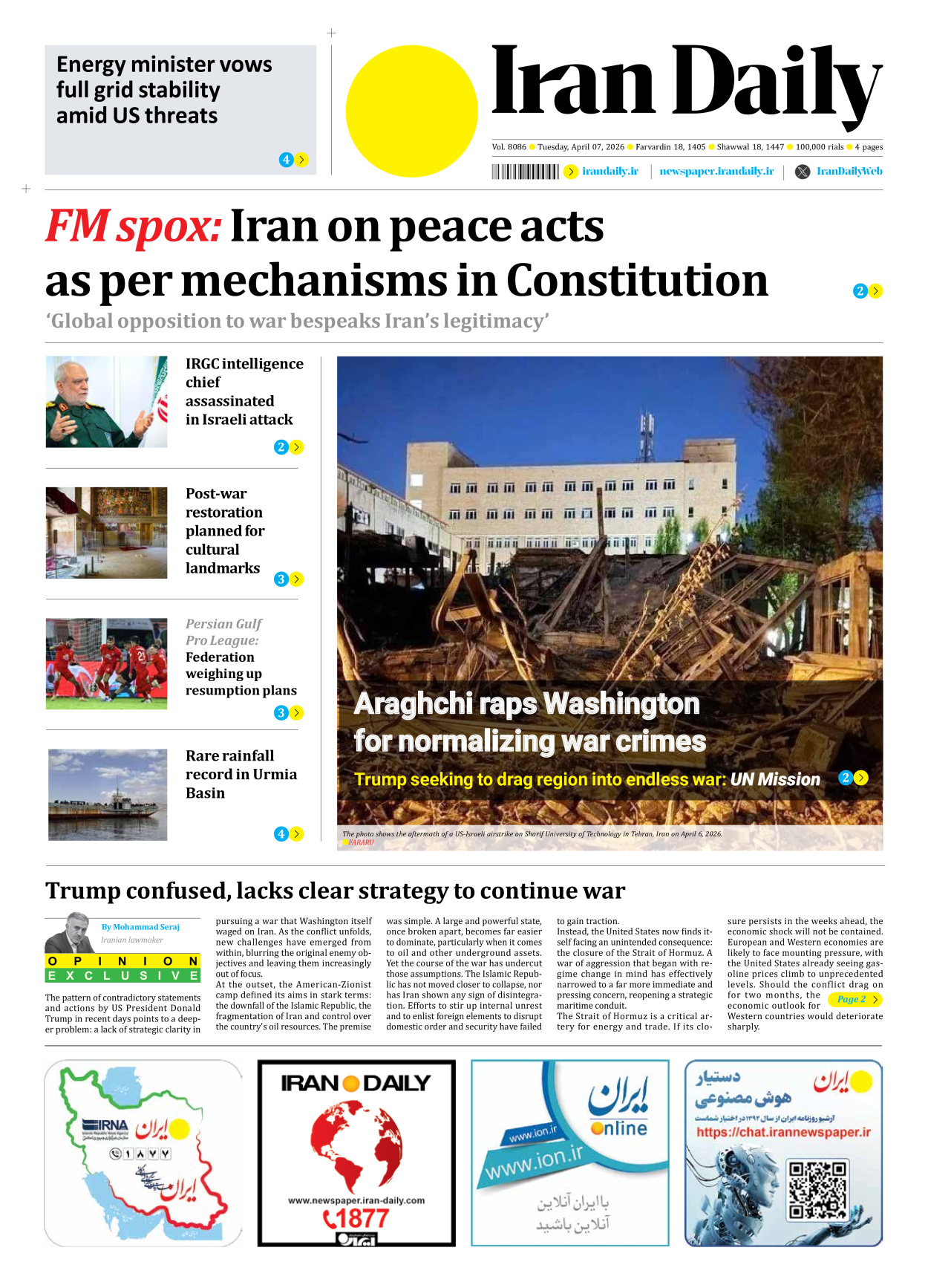Iran Daily - Number Eight Thousand Nine Hundred and Eighty Six - 07 April 2026