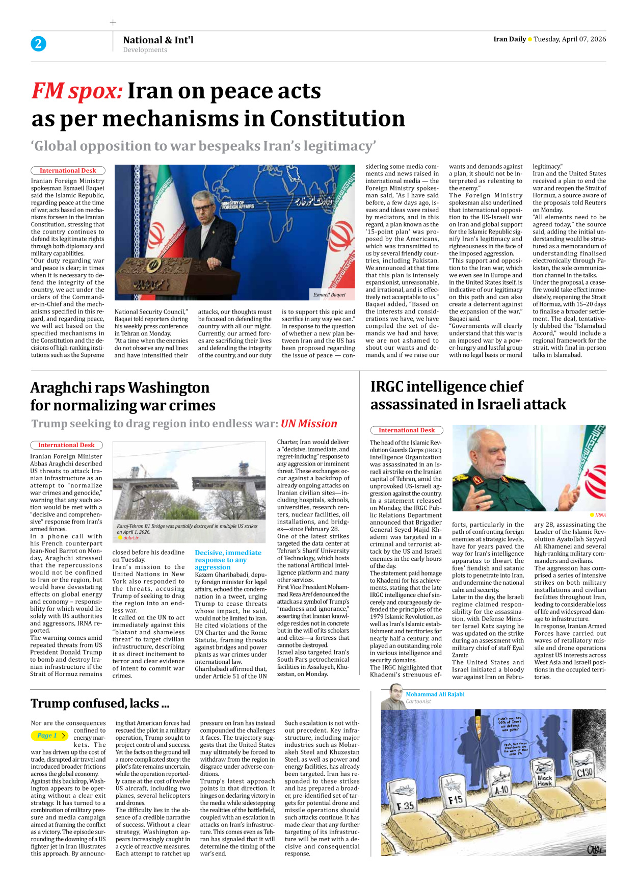 Iran Daily - Number Eight Thousand Nine Hundred and Eighty Six - 07 April 2026 - Page 2