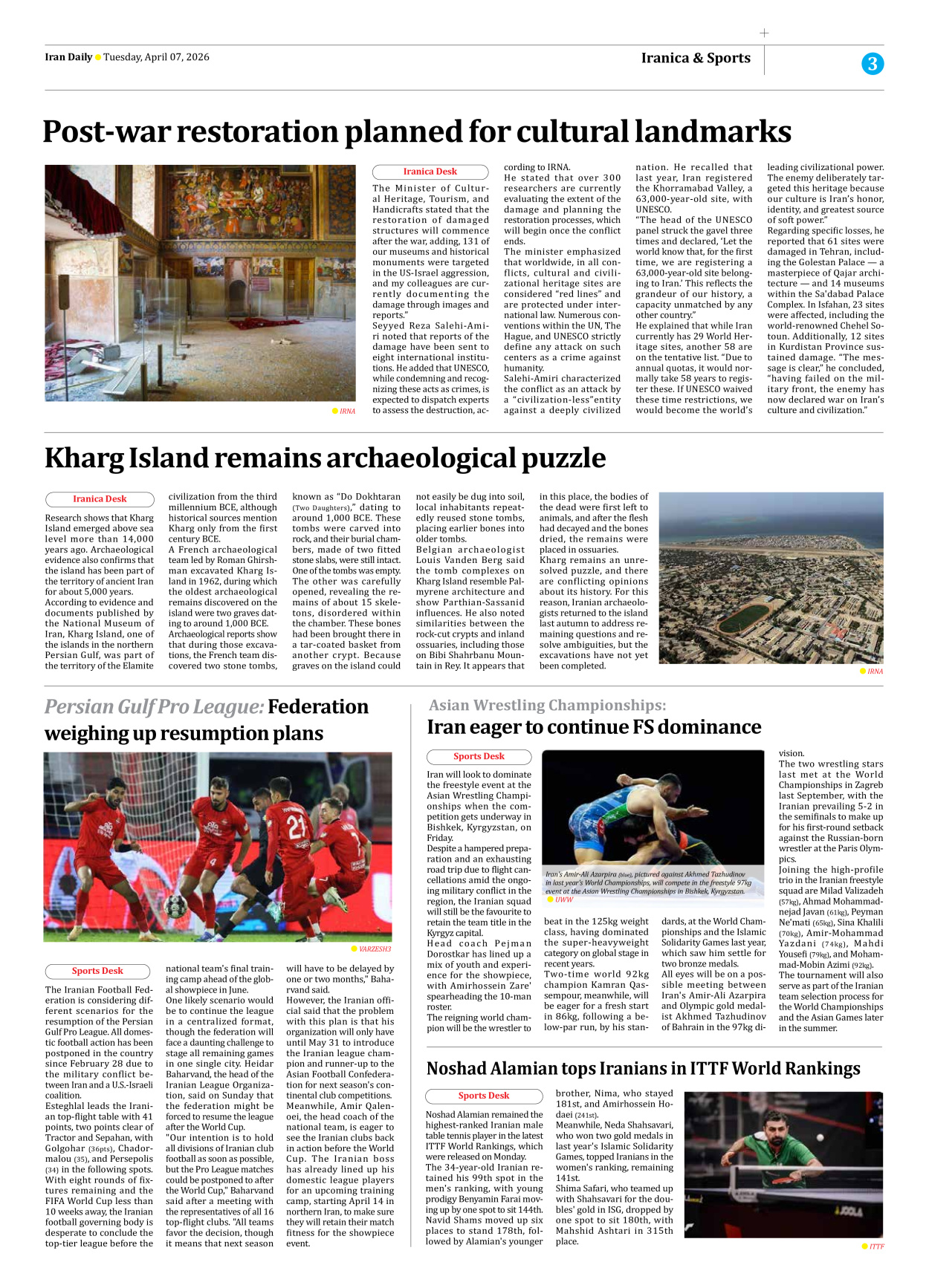 Iran Daily - Number Eight Thousand Nine Hundred and Eighty Six - 07 April 2026 - Page 3