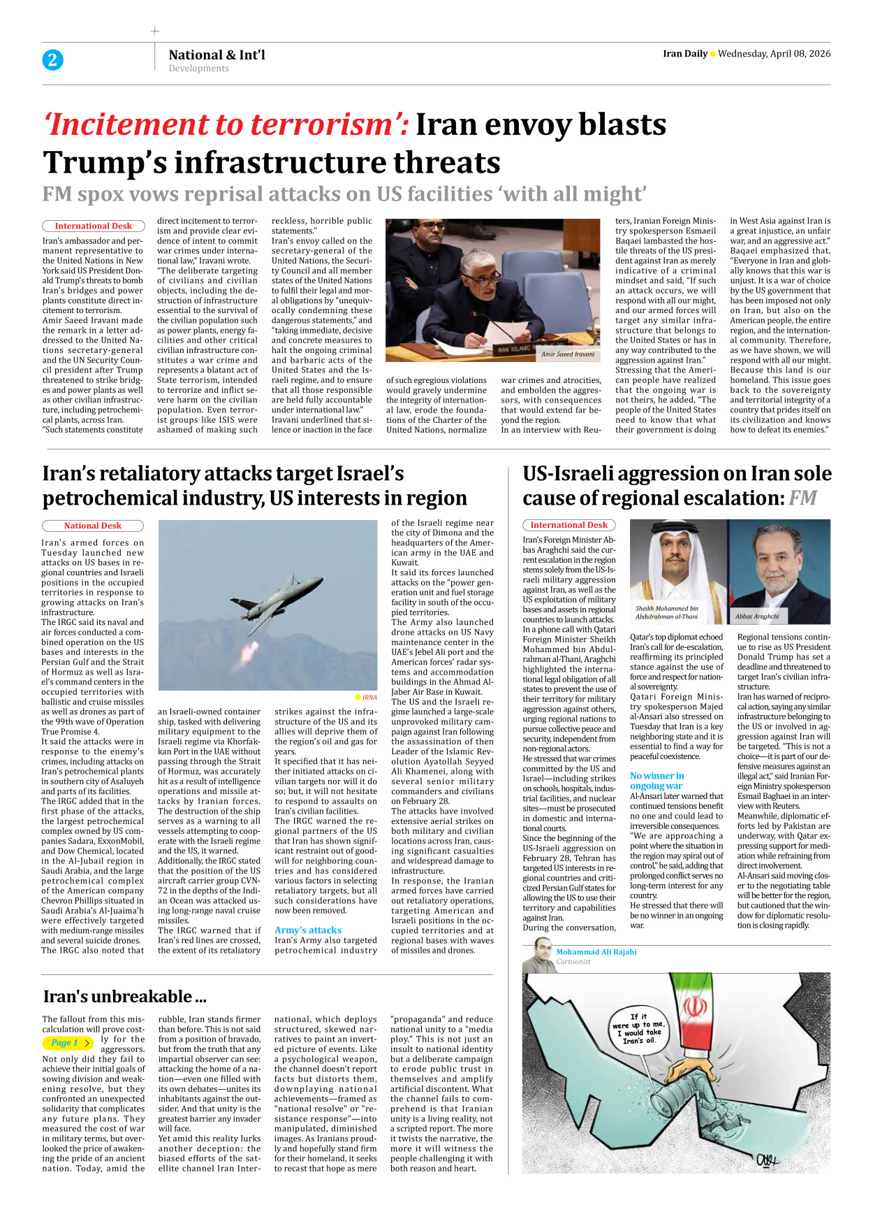 Iran Daily - Number Eight Thousand Nine Hundred and Eighty Seven - 08 April 2026 - Page 2