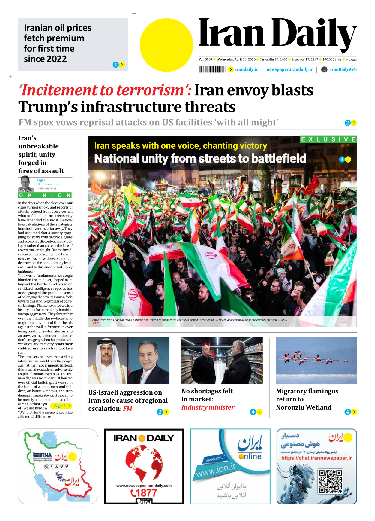 Iran Daily - Number Eight Thousand Nine Hundred and Eighty Seven - 08 April 2026