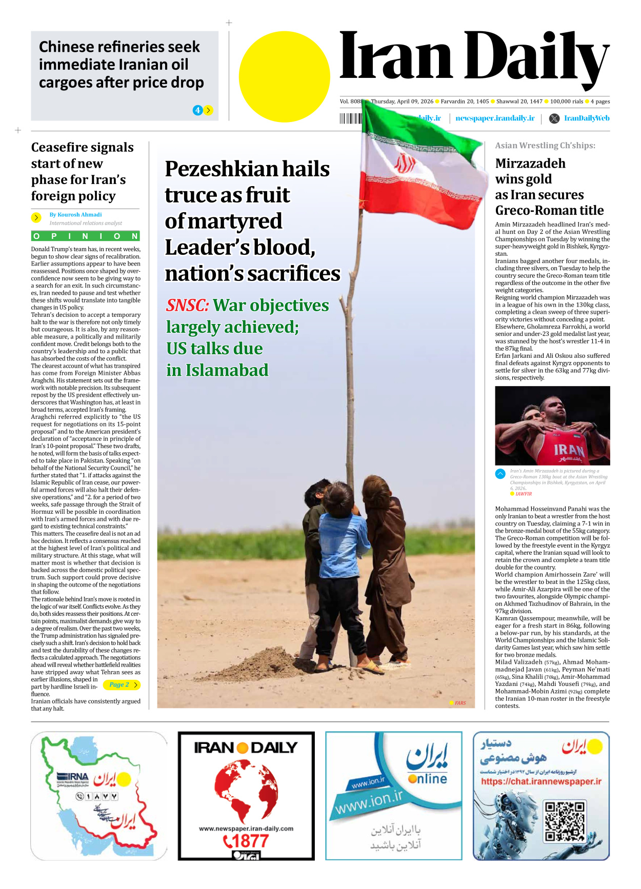 Iran Daily - Number Eight Thousand Nine Hundred and Eighty Eight - 09 April 2026