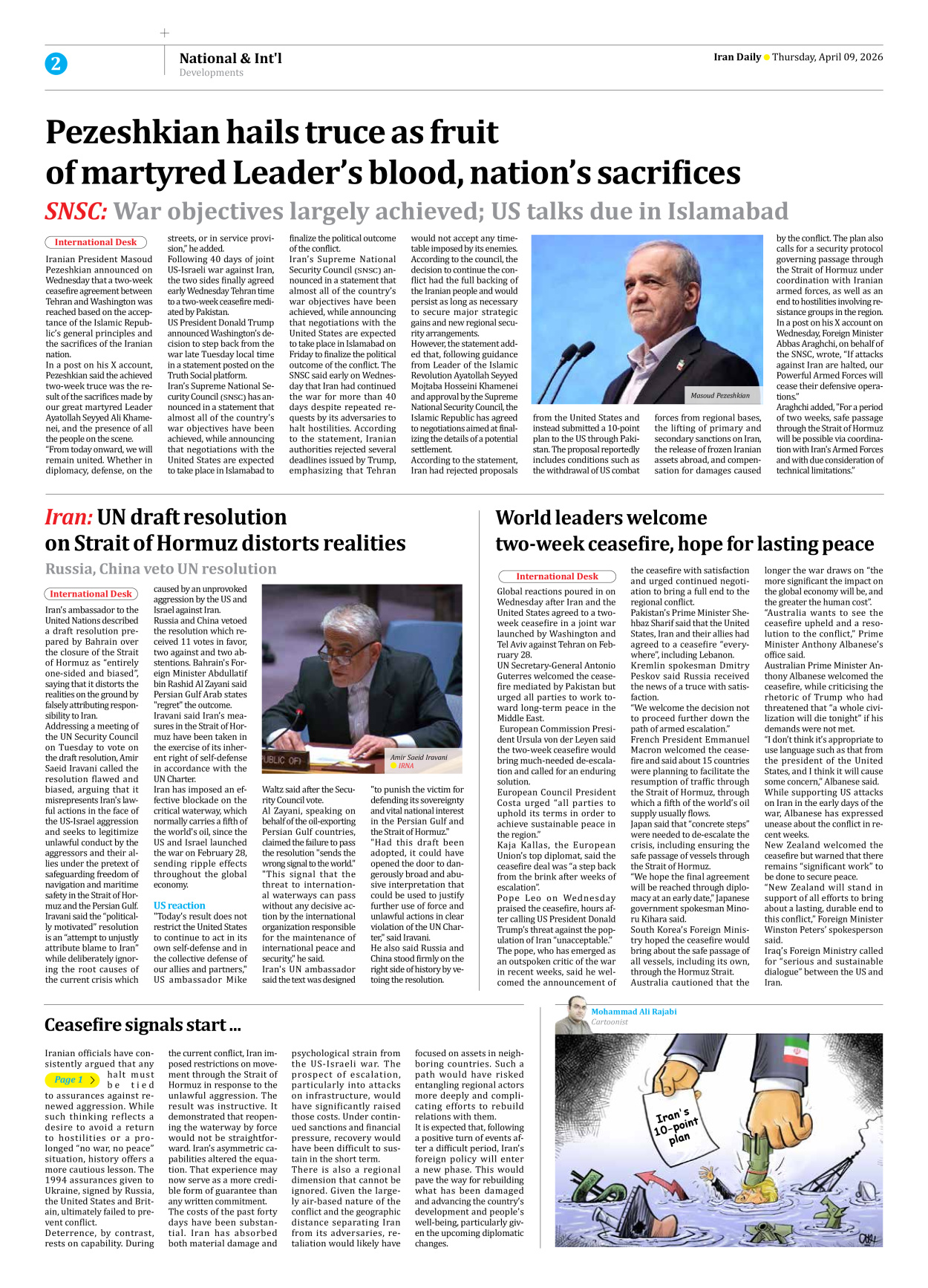 Iran Daily - Number Eight Thousand Nine Hundred and Eighty Eight - 09 April 2026 - Page 2