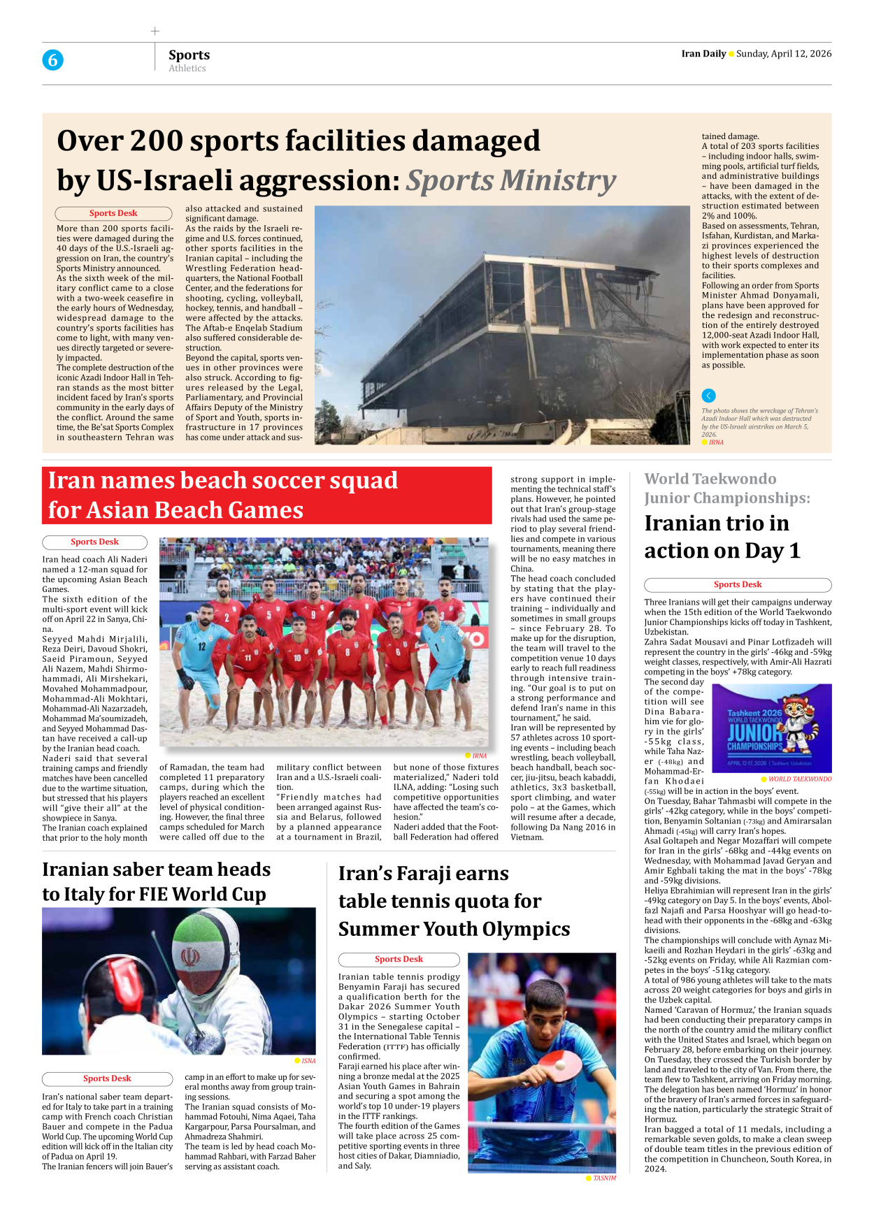 Iran Daily - Number Eight Thousand Nine Hundred and Ninety - 12 April 2026 - Page 6