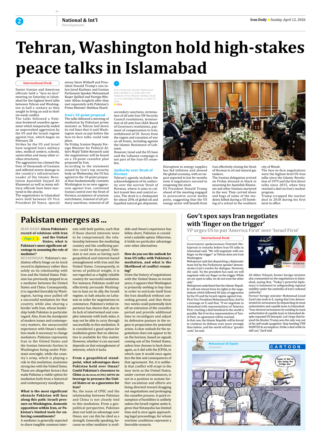 Iran Daily - Number Eight Thousand Nine Hundred and Ninety - 12 April 2026 - Page 2