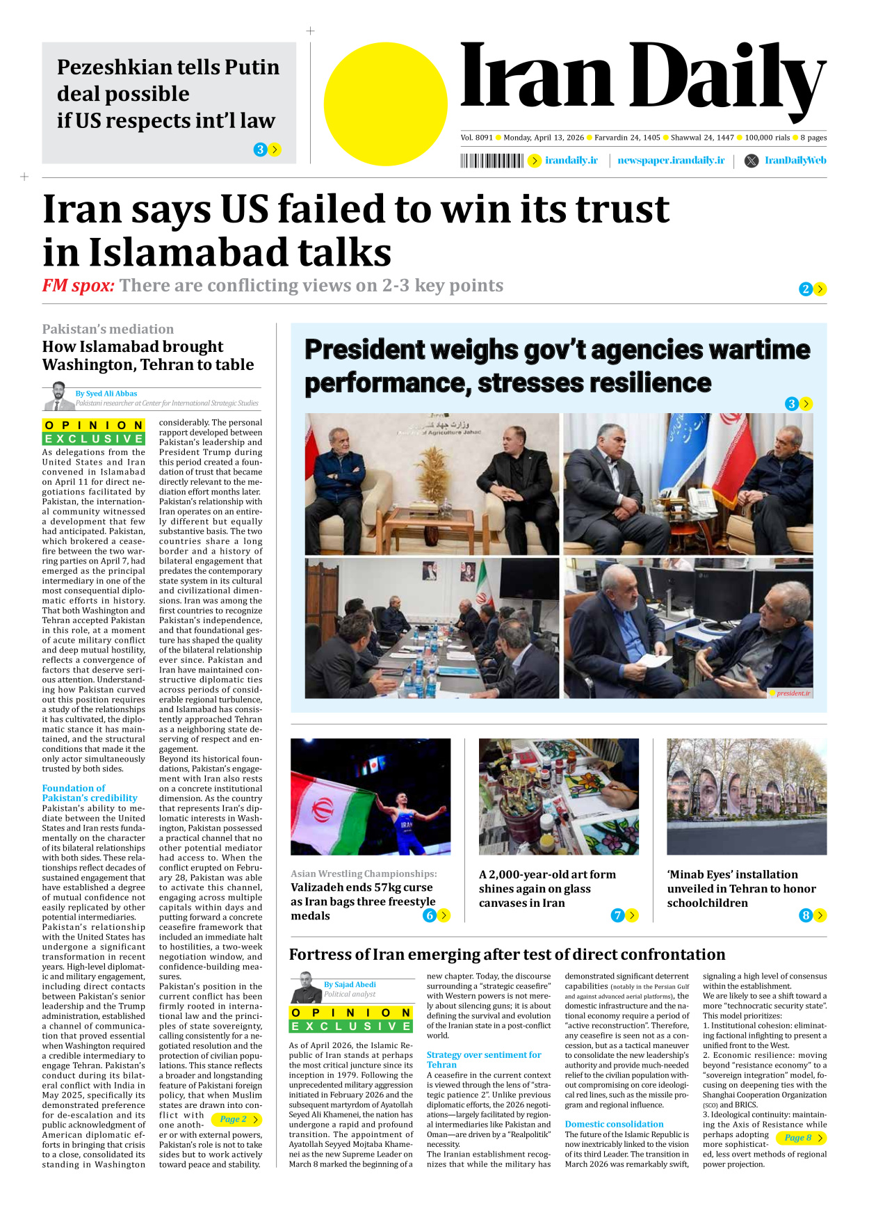 Iran Daily - Number Eight Thousand Nine Hundred and Ninety One - 13 April 2026