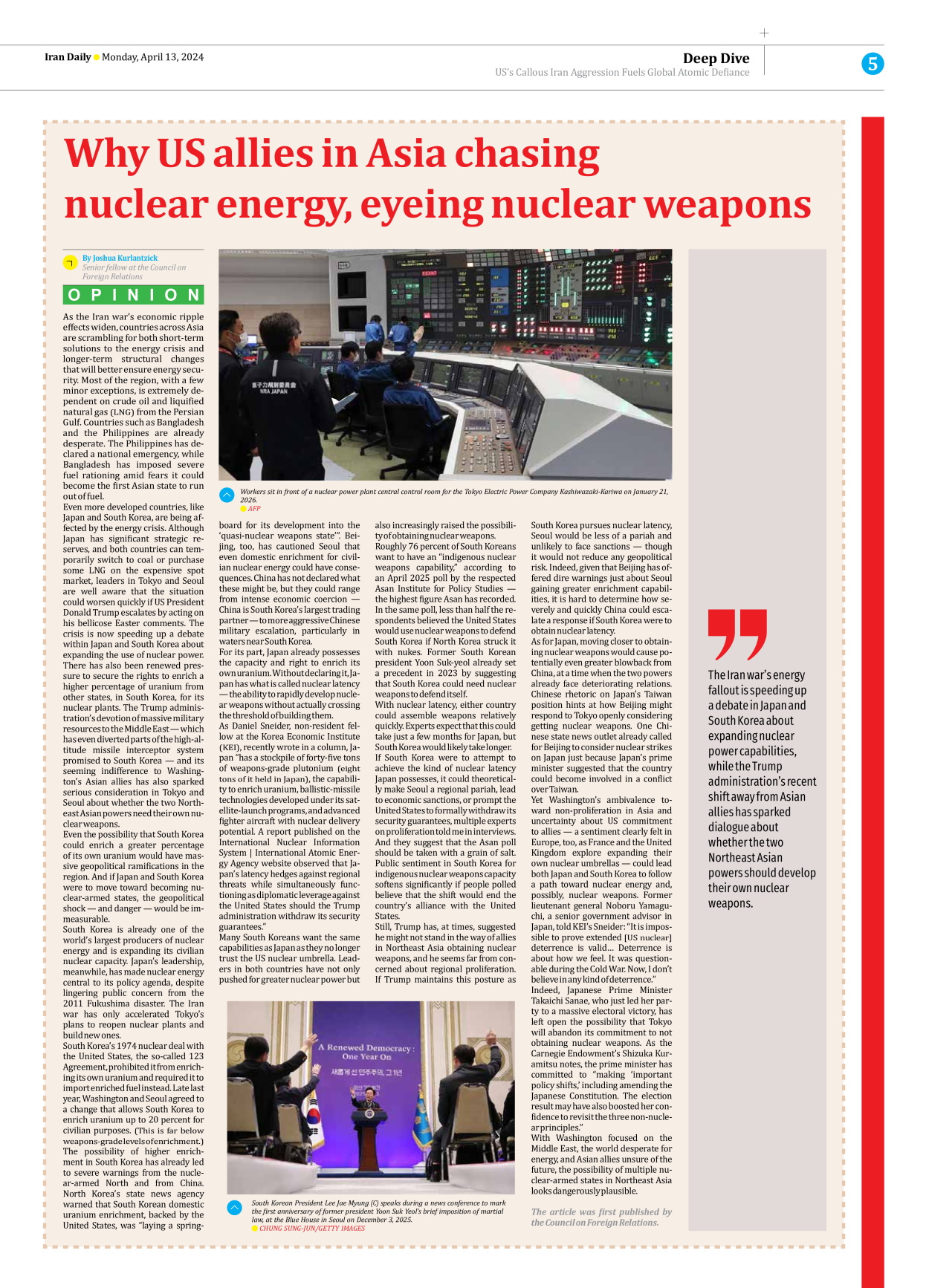 Iran Daily - Number Eight Thousand Nine Hundred and Ninety One - 13 April 2026 - Page 5