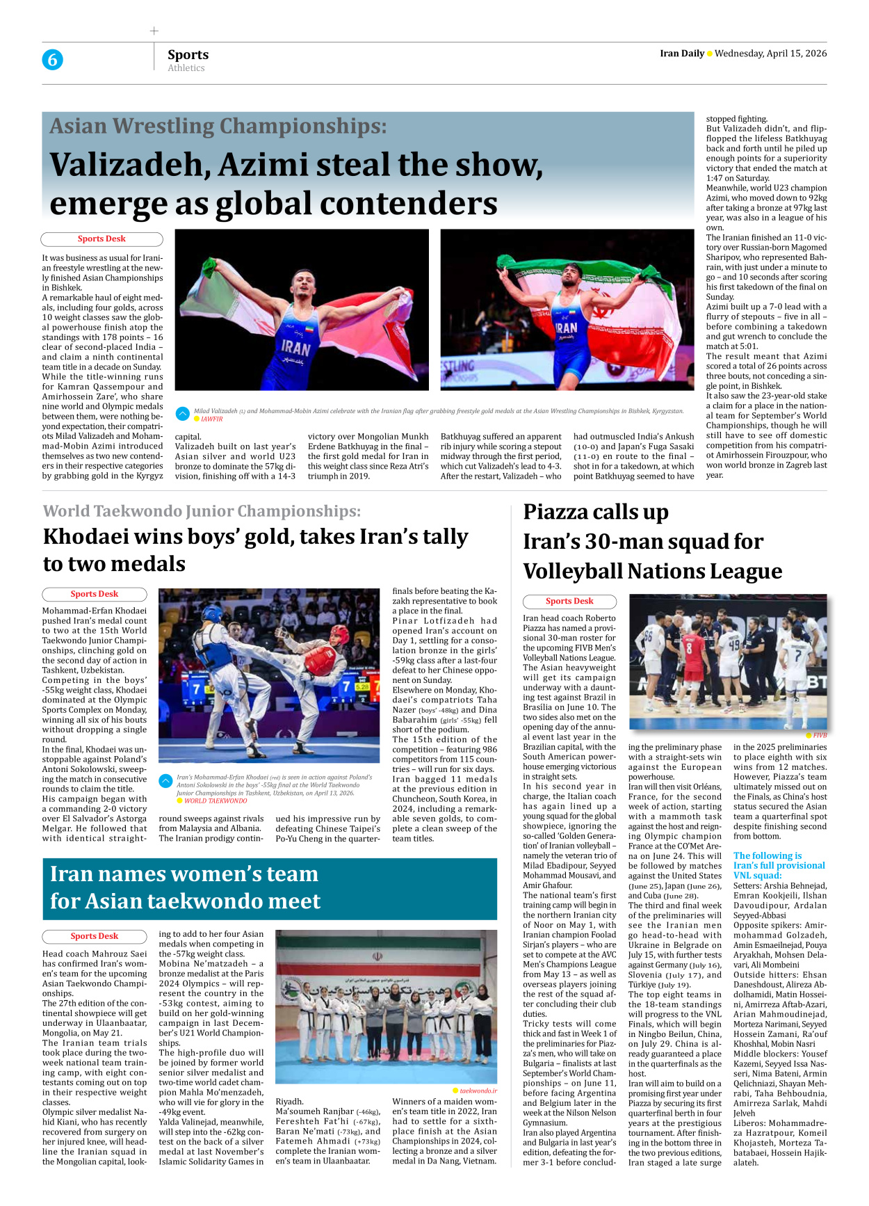 Iran Daily - Number Eight Thousand Nine Hundred and Ninety Two - 15 April 2026 - Page 6