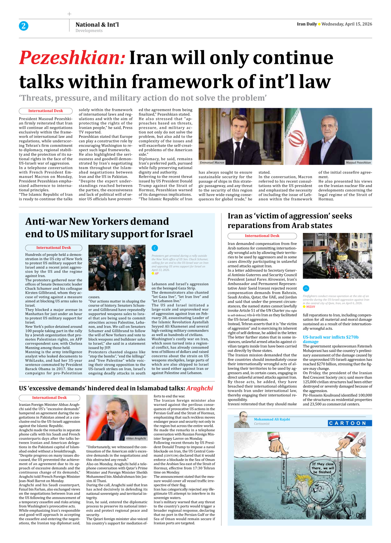 Iran Daily - Number Eight Thousand Nine Hundred and Ninety Two - 15 April 2026 - Page 2