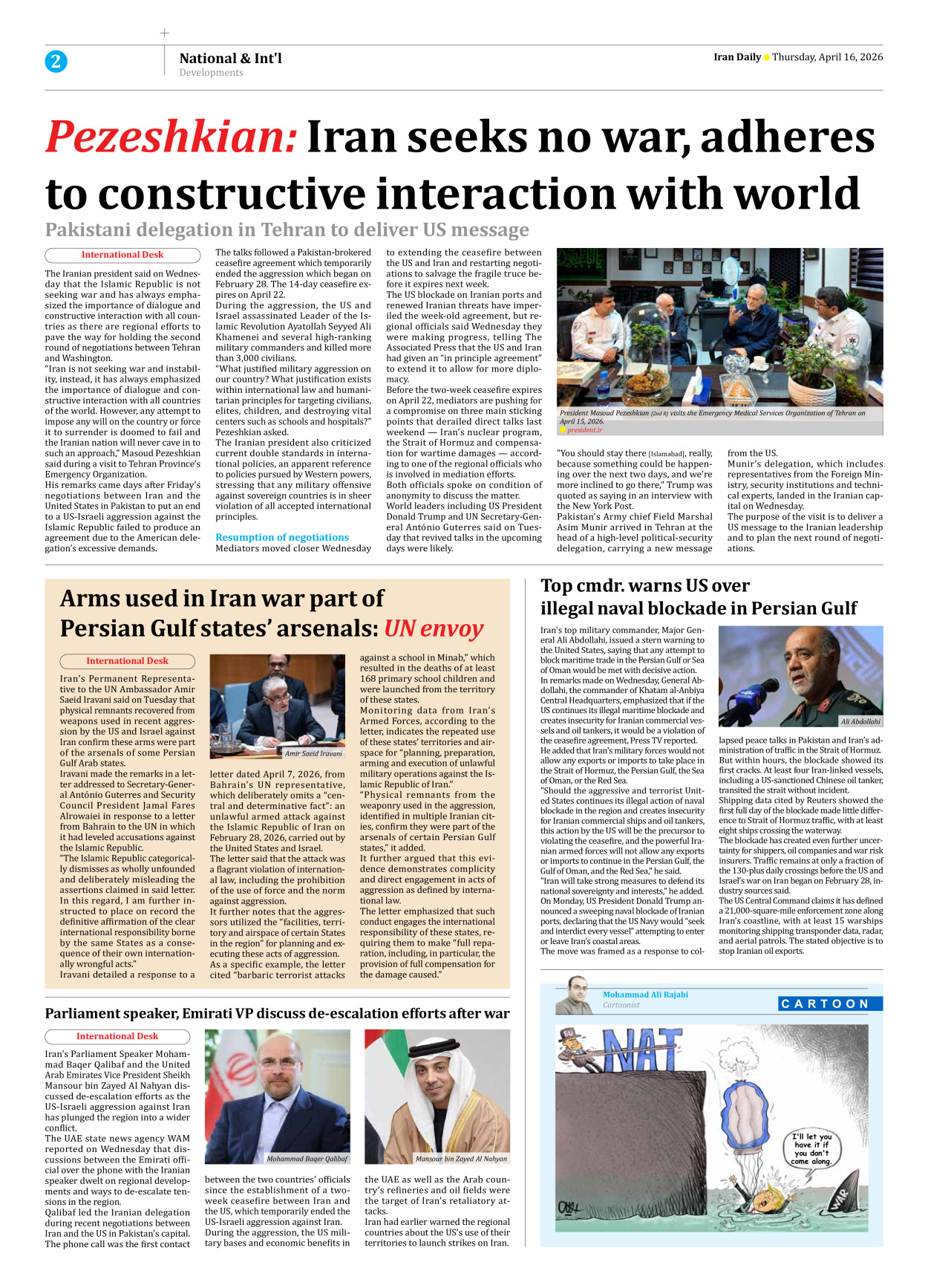 Iran Daily - Number Eight Thousand Nine Hundred and Ninety Three - 16 April 2026 - Page 2