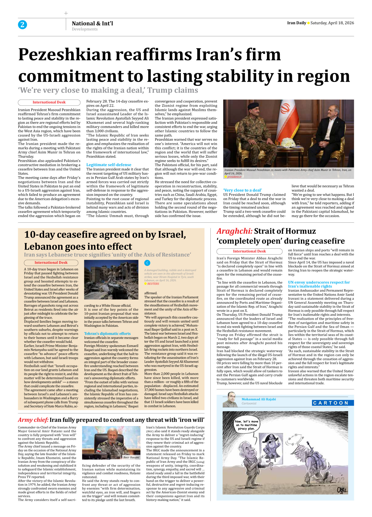 Iran Daily - Number Eight Thousand Nine Hundred and Ninety Four - 18 April 2026 - Page 2