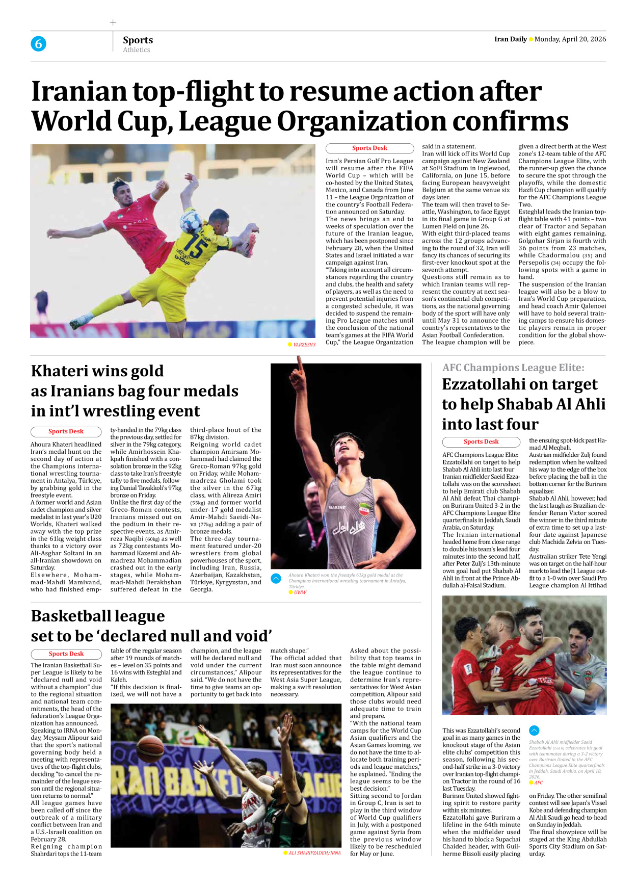 Iran Daily - Number Eight Thousand Nine Hundred and Ninety Six - 20 April 2026 - Page 6