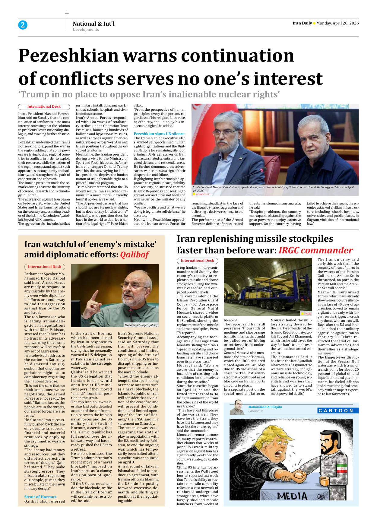 Iran Daily - Number Eight Thousand Nine Hundred and Ninety Six - 20 April 2026 - Page 2