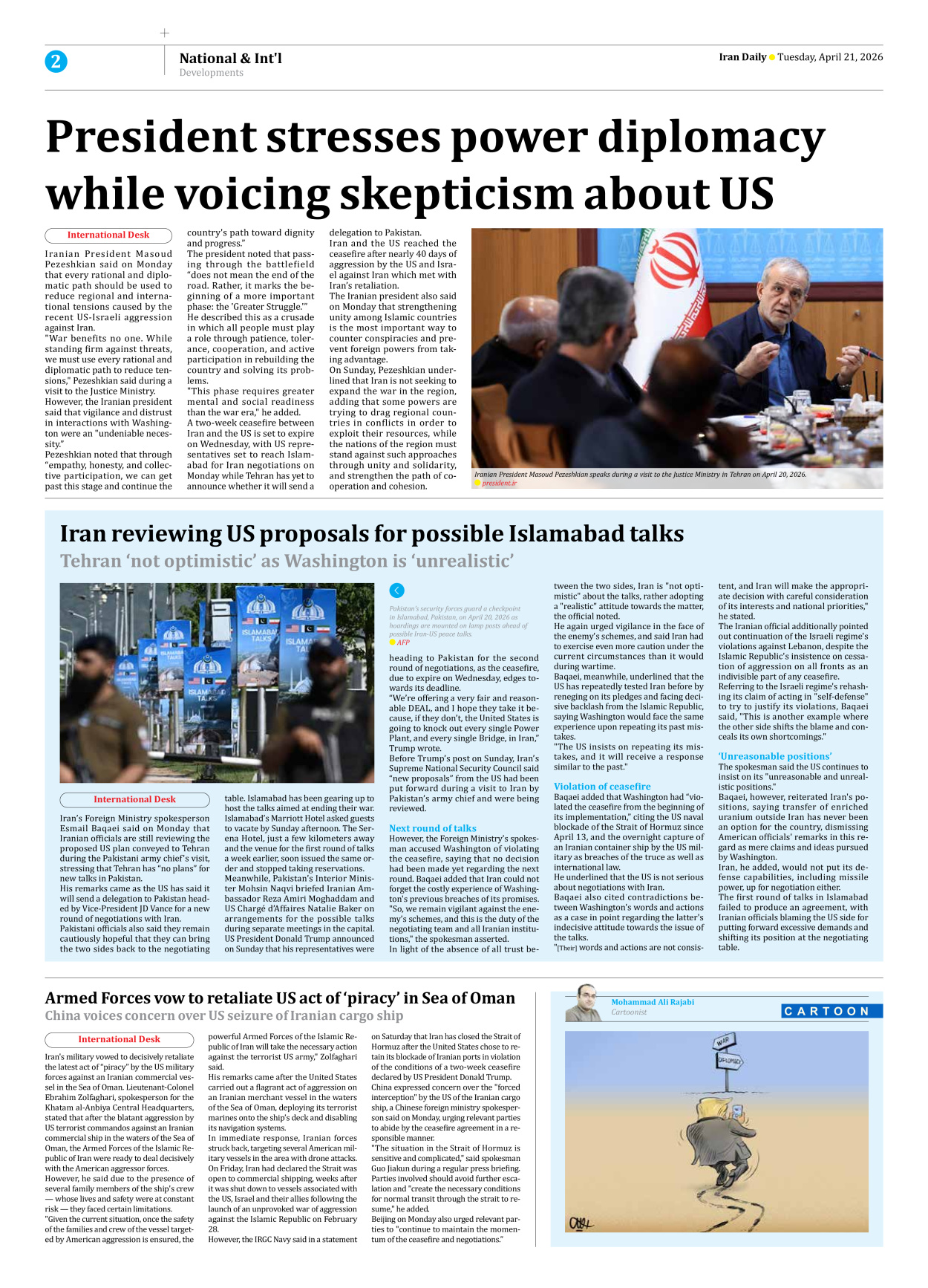 Iran Daily - Number Eight Thousand Nine Hundred and Ninety Seven - 21 April 2026 - Page 2