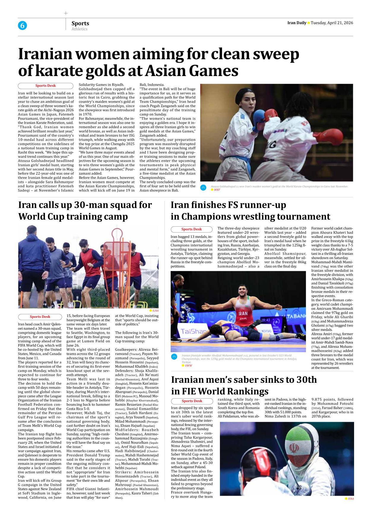 Iran Daily - Number Eight Thousand Nine Hundred and Ninety Seven - 21 April 2026 - Page 6