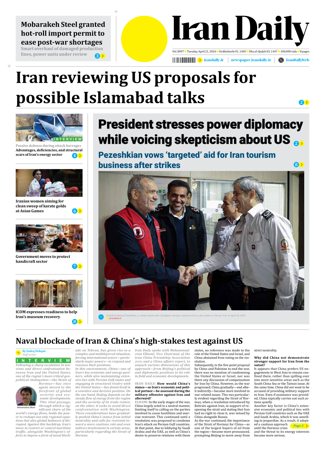 Iran Daily - Number Eight Thousand Nine Hundred and Ninety Seven - 21 April 2026