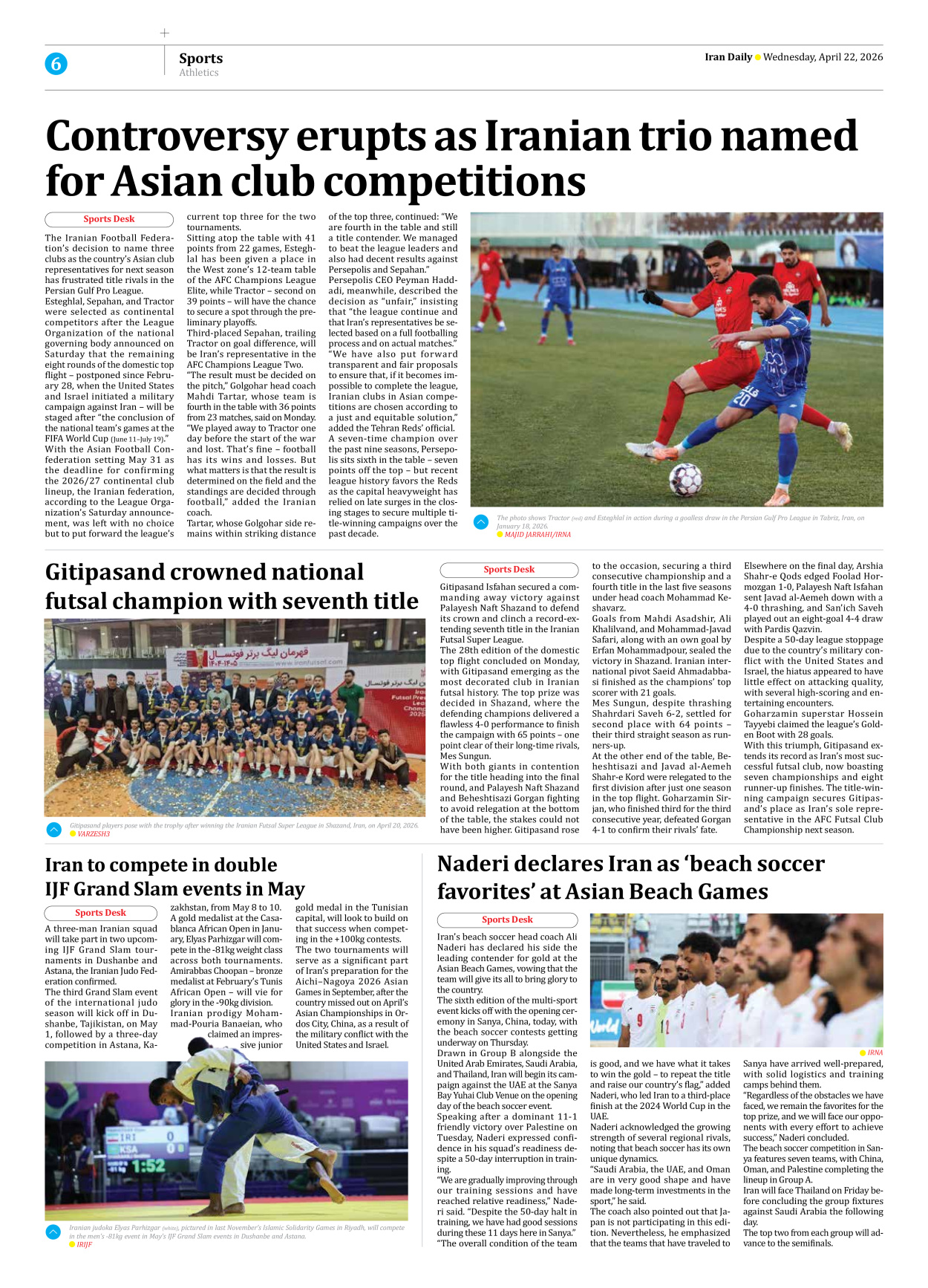 Iran Daily - Number Eight Thousand Nine Hundred and Ninety Eight - 22 April 2026 - Page 6