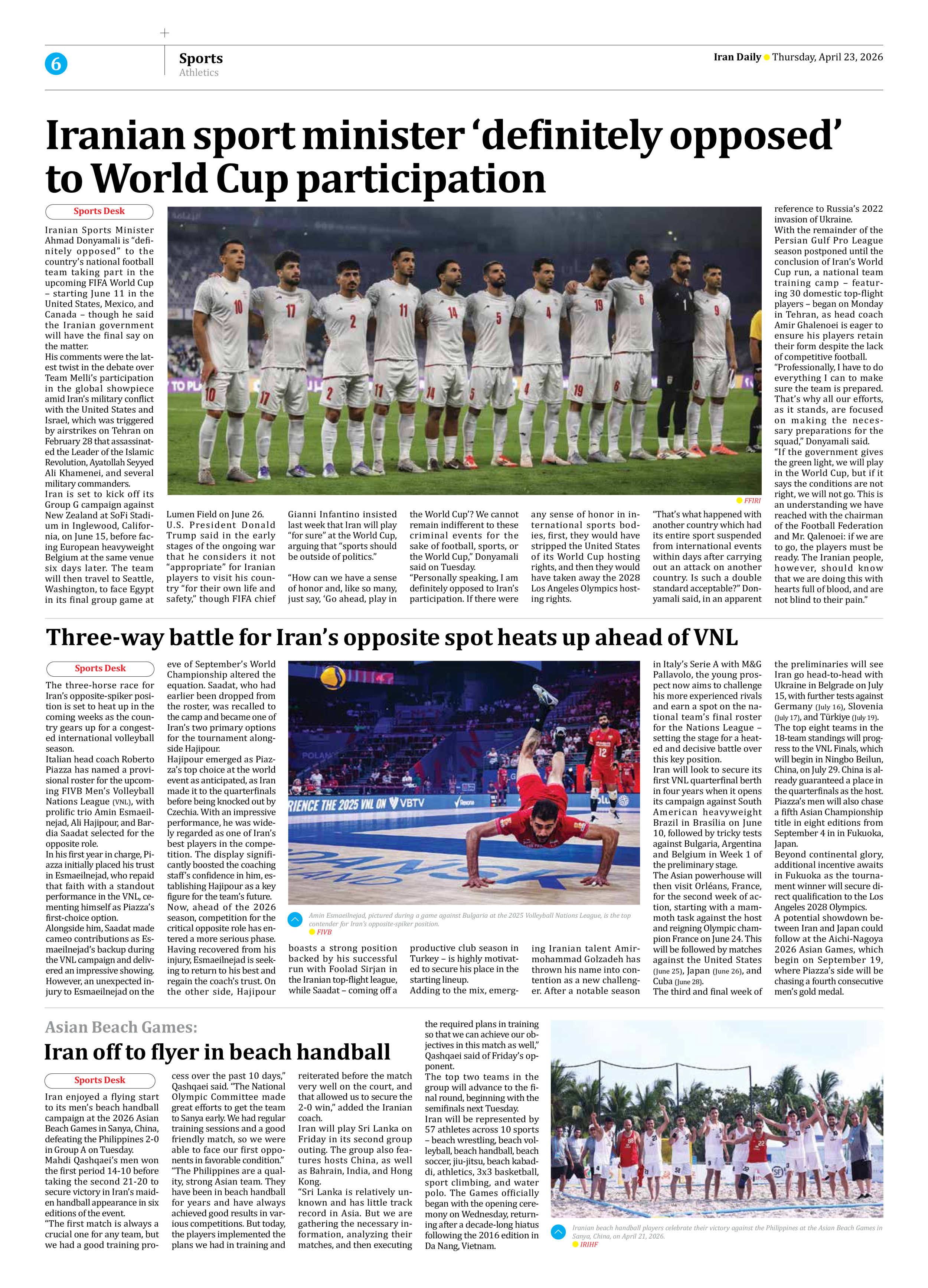 Iran Daily - Number Eight Thousand Ninety Nine - 23 April 2026 - Page 6