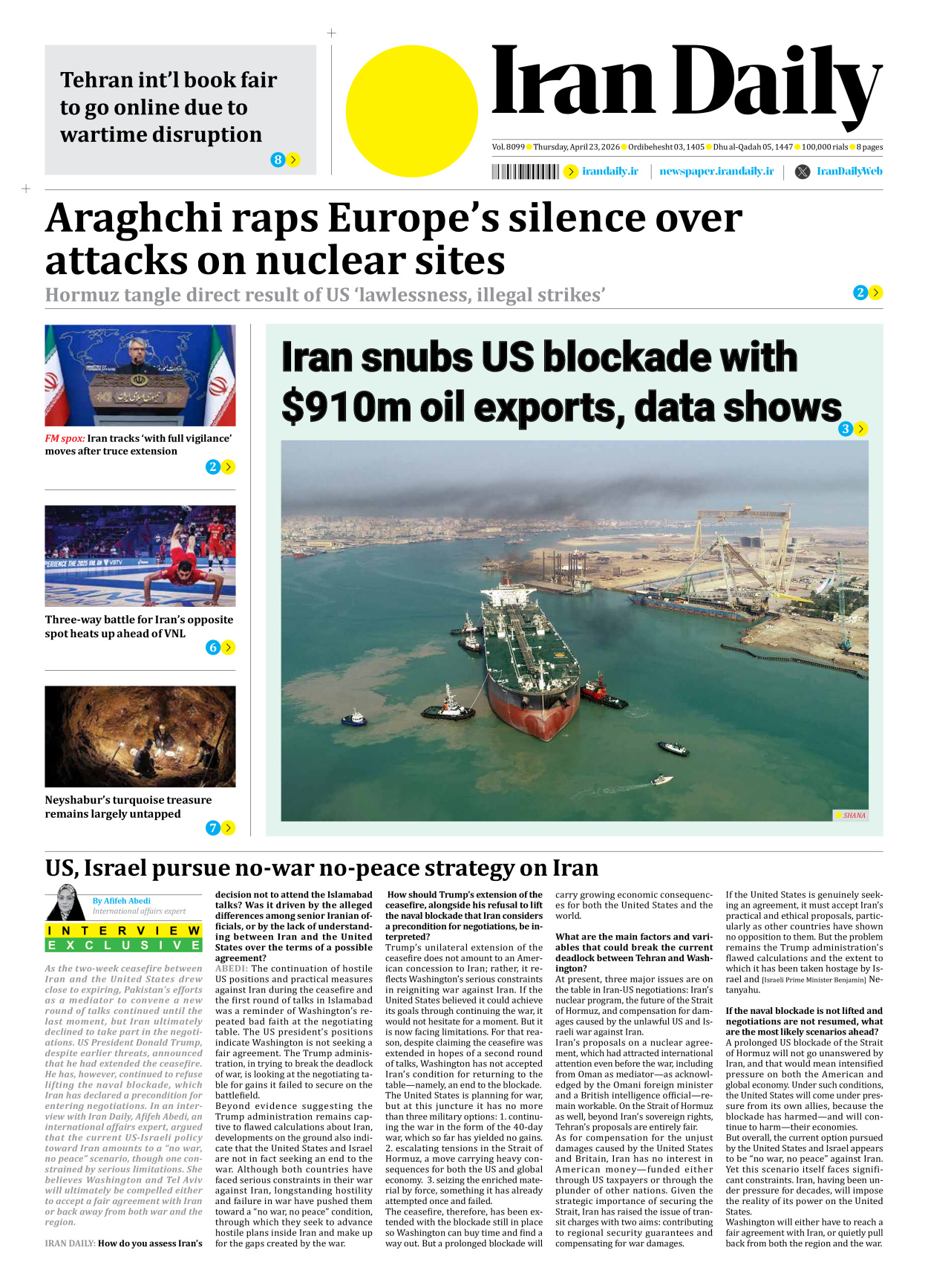 Iran Daily - Number Eight Thousand Ninety Nine - 23 April 2026