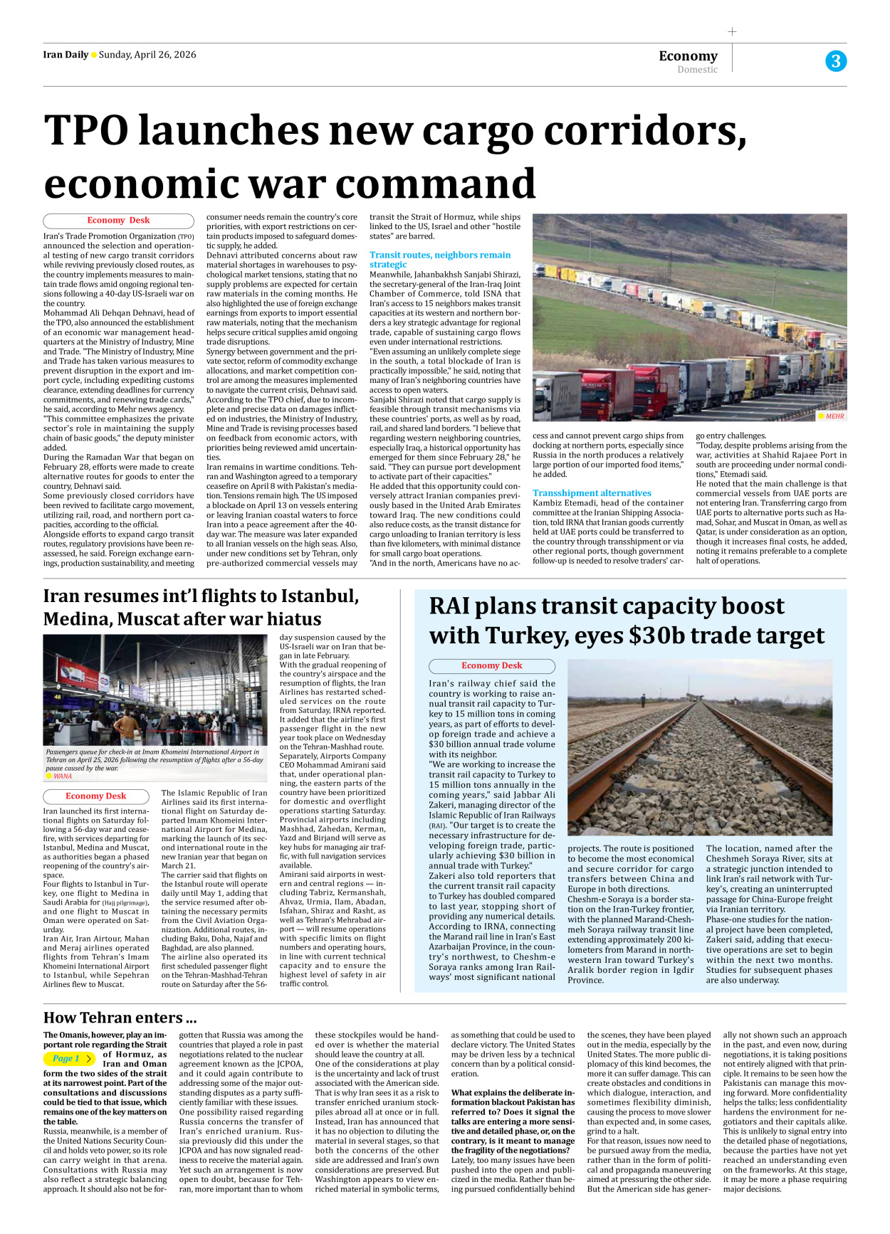 Iran Daily - Number Eight Thousand One Hundred and One - 26 April 2026 - Page 3