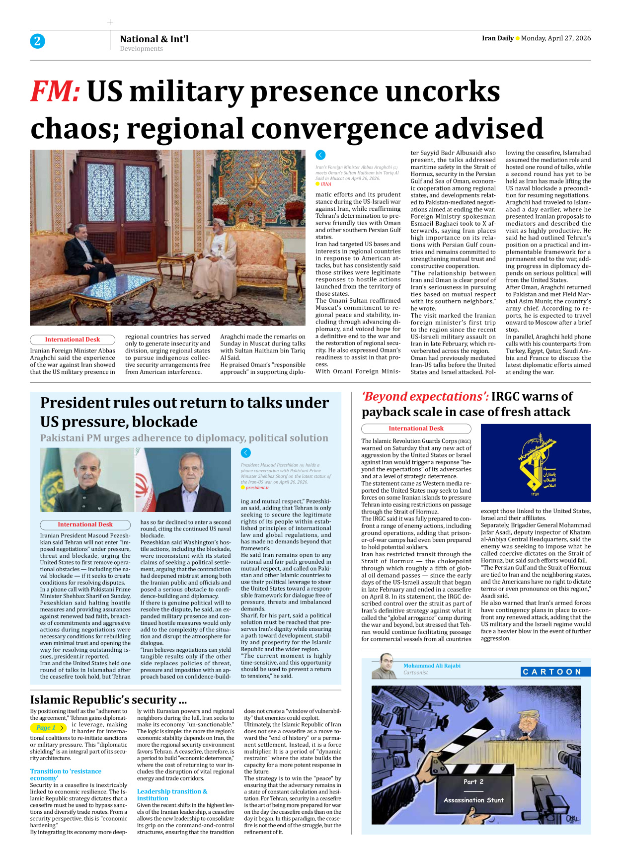 Iran Daily - Number Eight Thousand One Hundred and Two - 27 April 2026 - Page 2