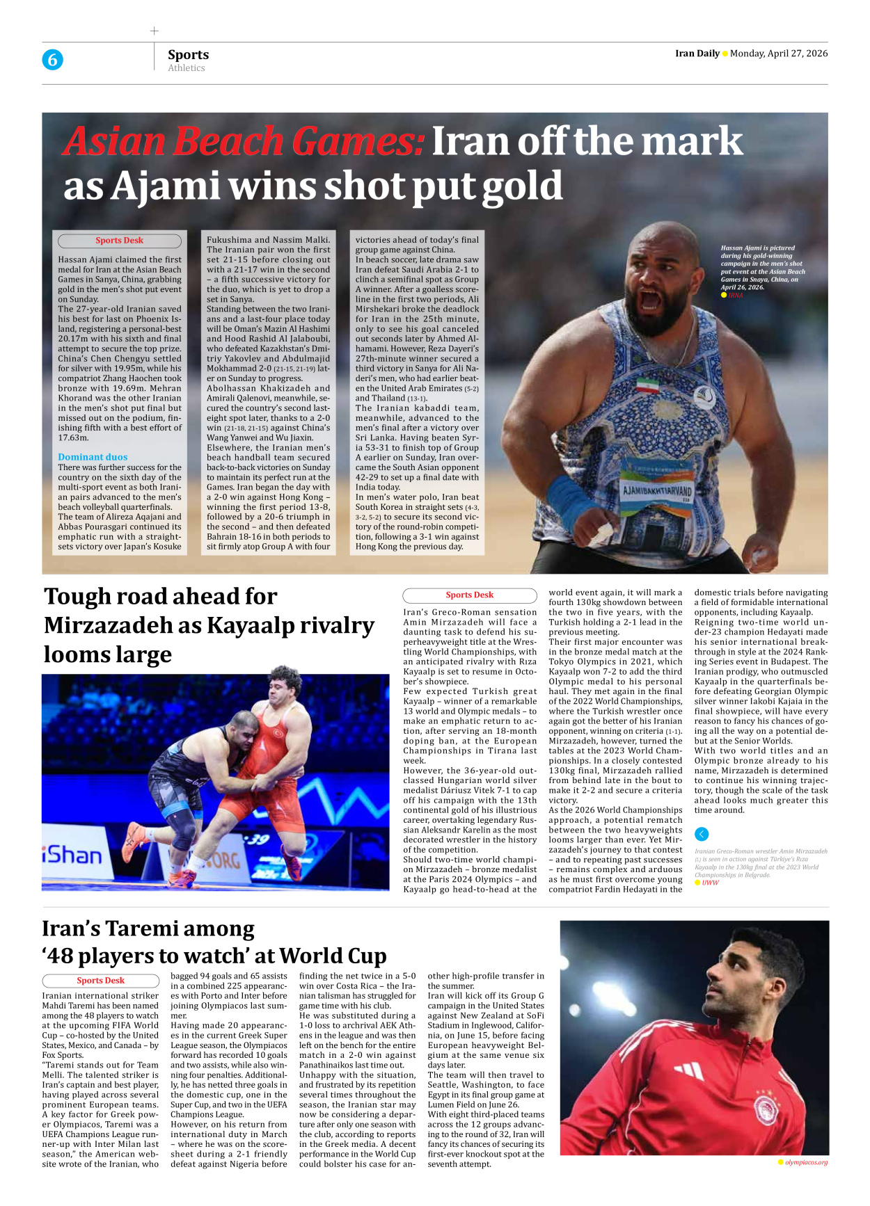 Iran Daily - Number Eight Thousand One Hundred and Two - 27 April 2026 - Page 6