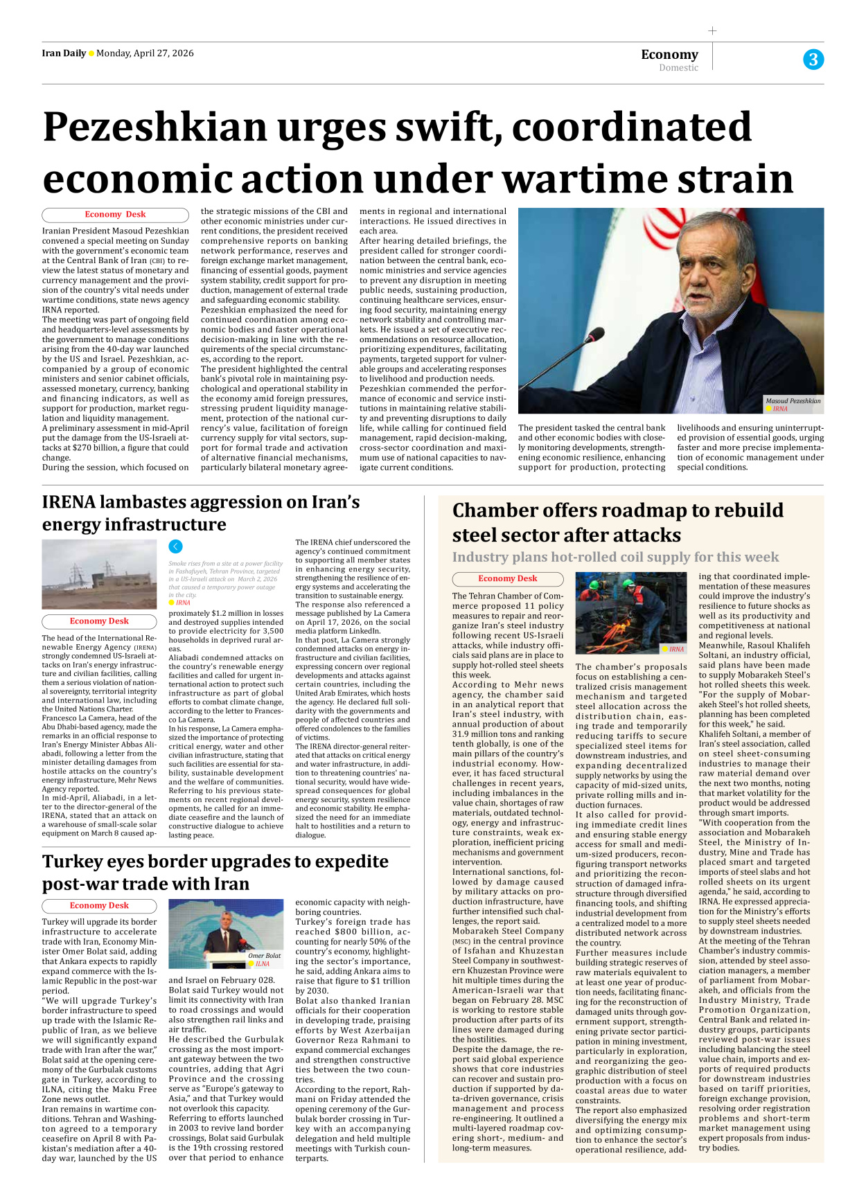 Iran Daily - Number Eight Thousand One Hundred and Two - 27 April 2026 - Page 3