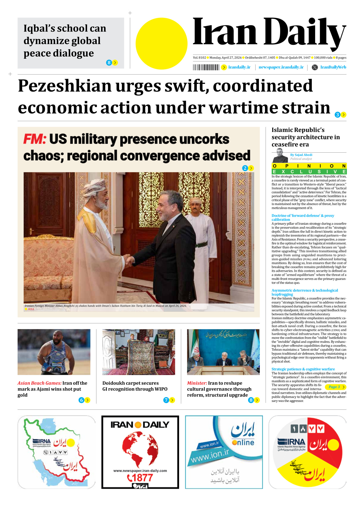 Iran Daily - Number Eight Thousand One Hundred and Two - 27 April 2026