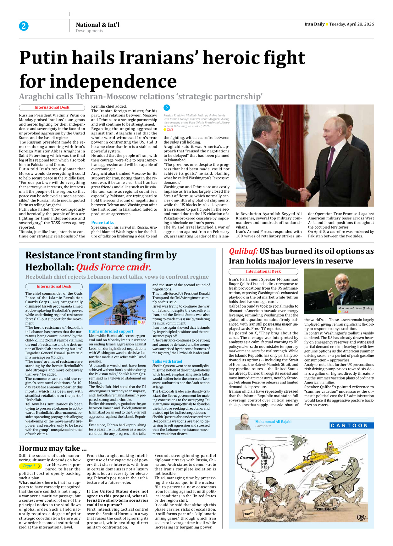 Iran Daily - Number Eight Thousand One Hundred and Three - 28 April 2026 - Page 2