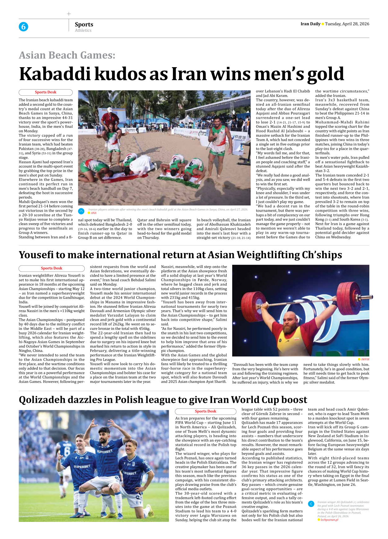 Iran Daily - Number Eight Thousand One Hundred and Three - 28 April 2026 - Page 6