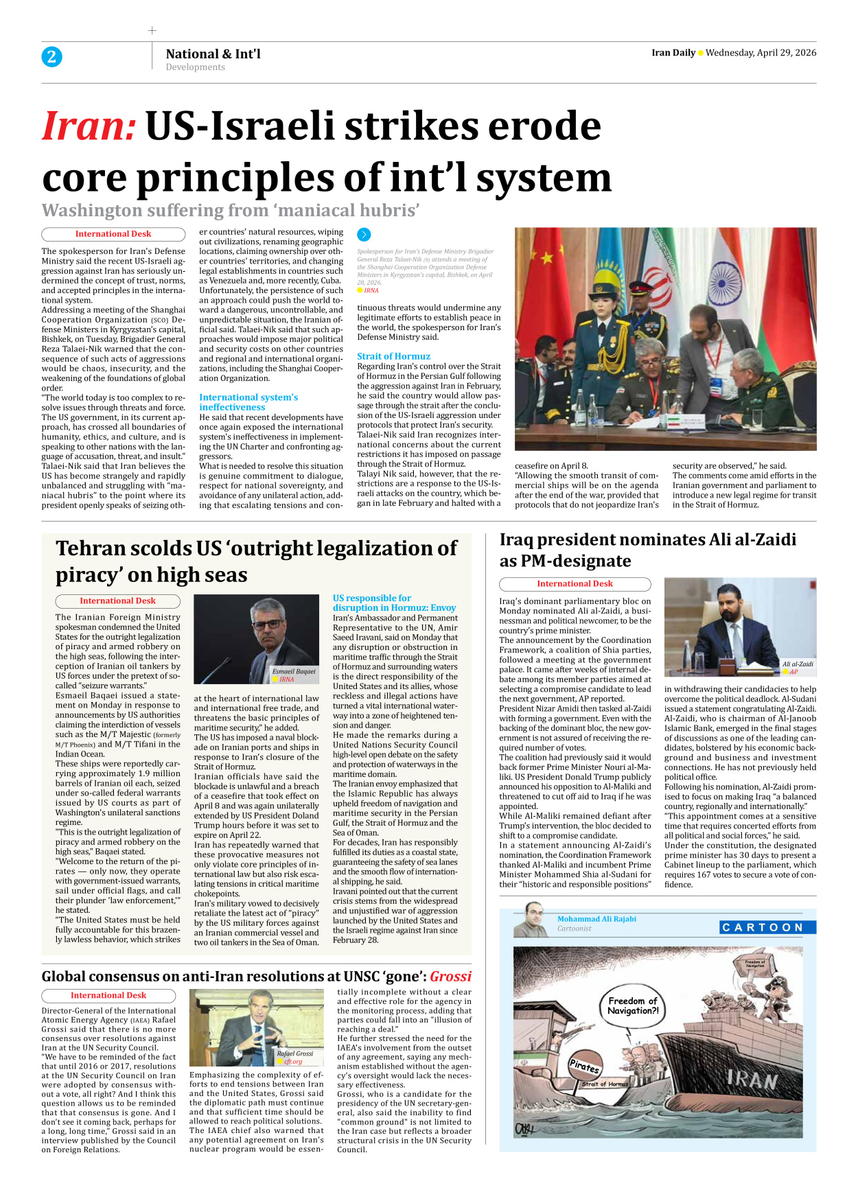 Iran Daily - Number Eight Thousand One Hundred and Four - 29 April 2026 - Page 2